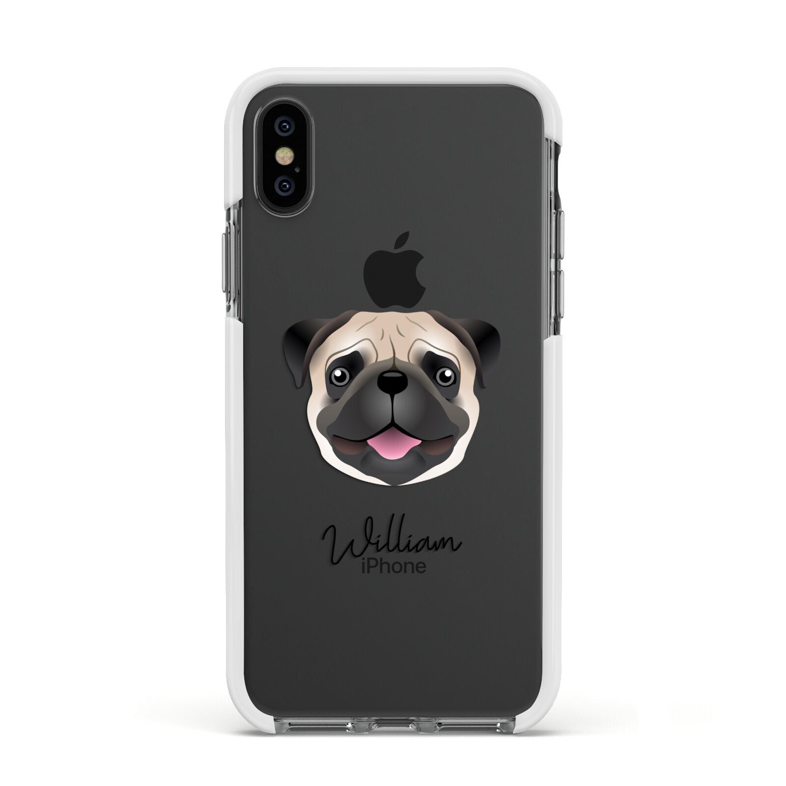 Custom Dog Illustration with Name Apple iPhone Xs Impact Case White Edge on Black Phone