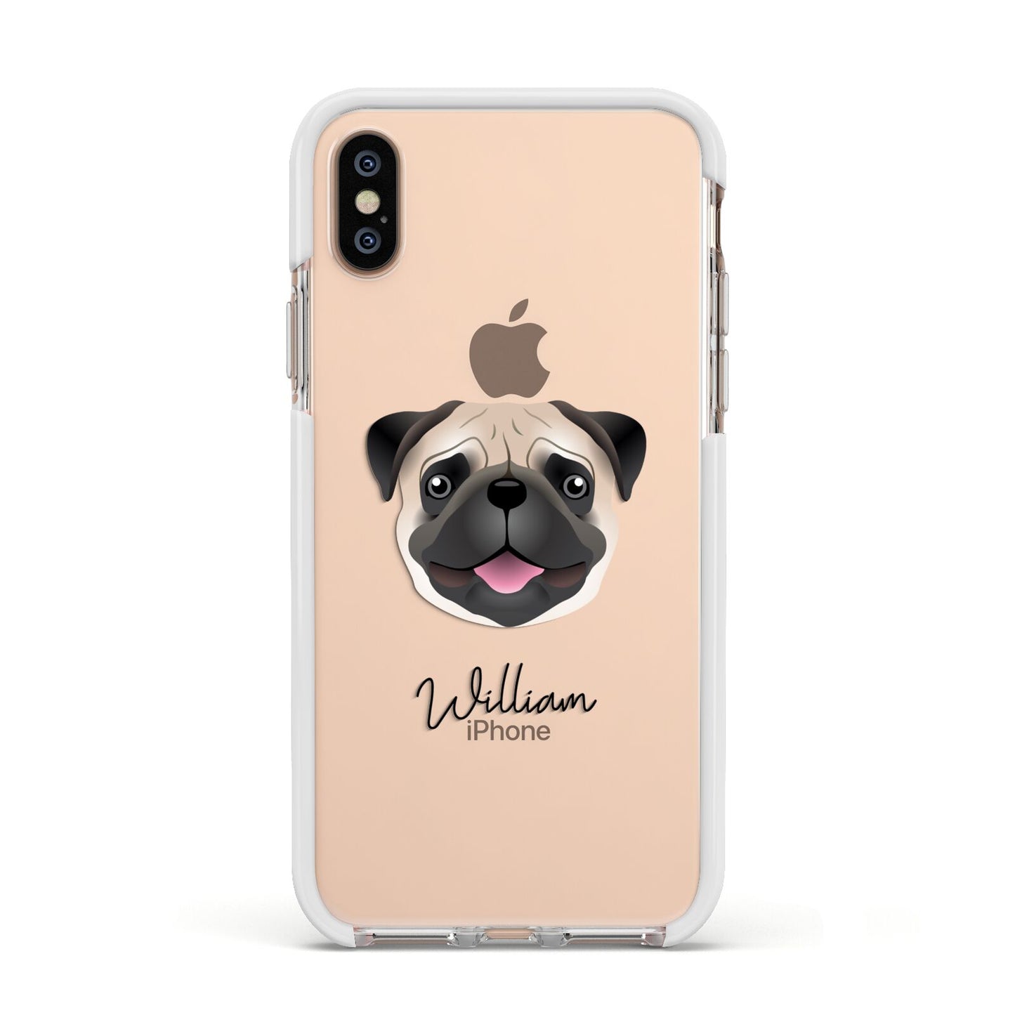 Custom Dog Illustration with Name Apple iPhone Xs Impact Case White Edge on Gold Phone