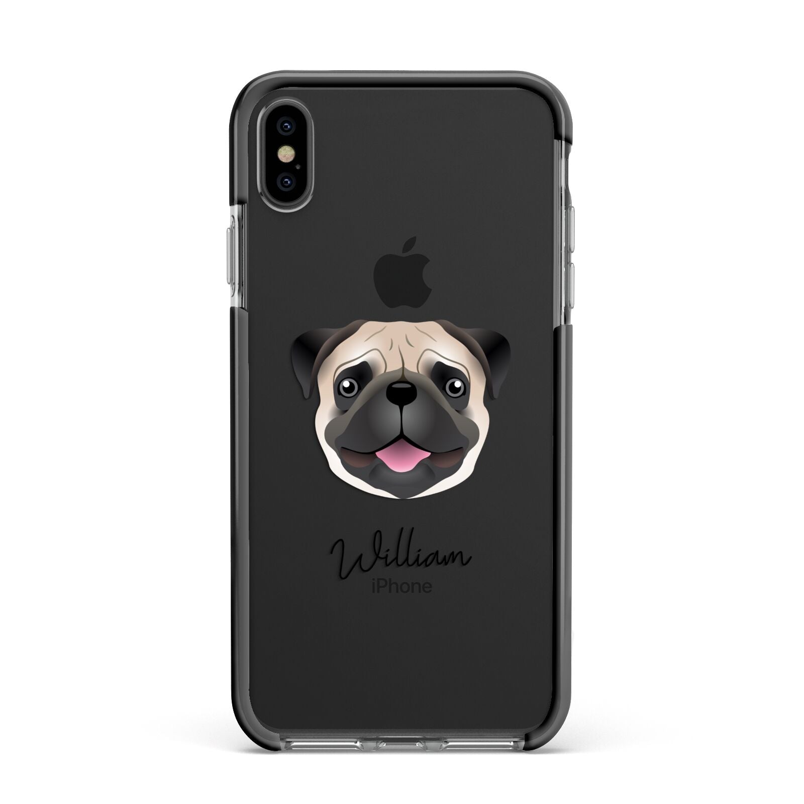 Custom Dog Illustration with Name Apple iPhone Xs Max Impact Case Black Edge on Black Phone