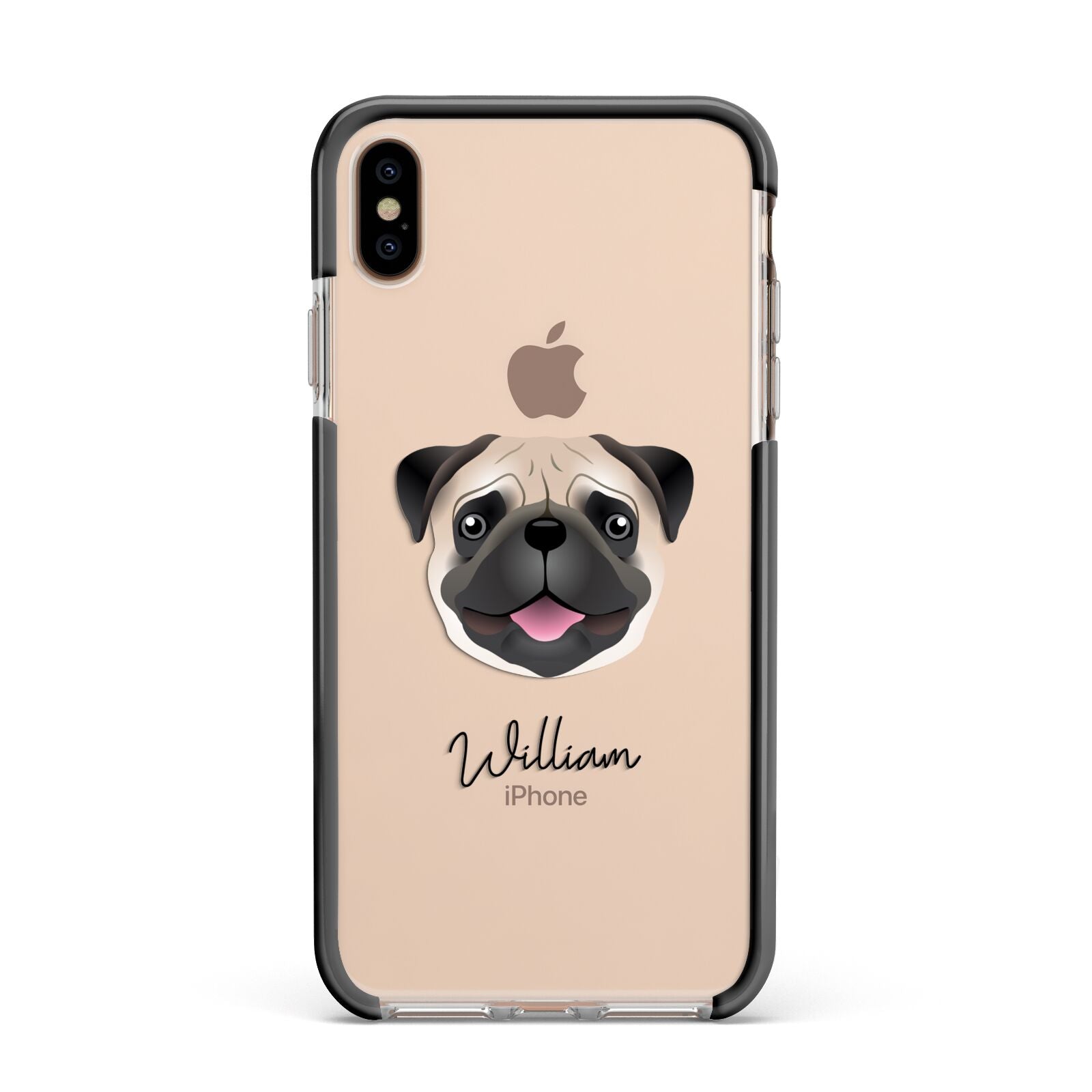 Custom Dog Illustration with Name Apple iPhone Xs Max Impact Case Black Edge on Gold Phone
