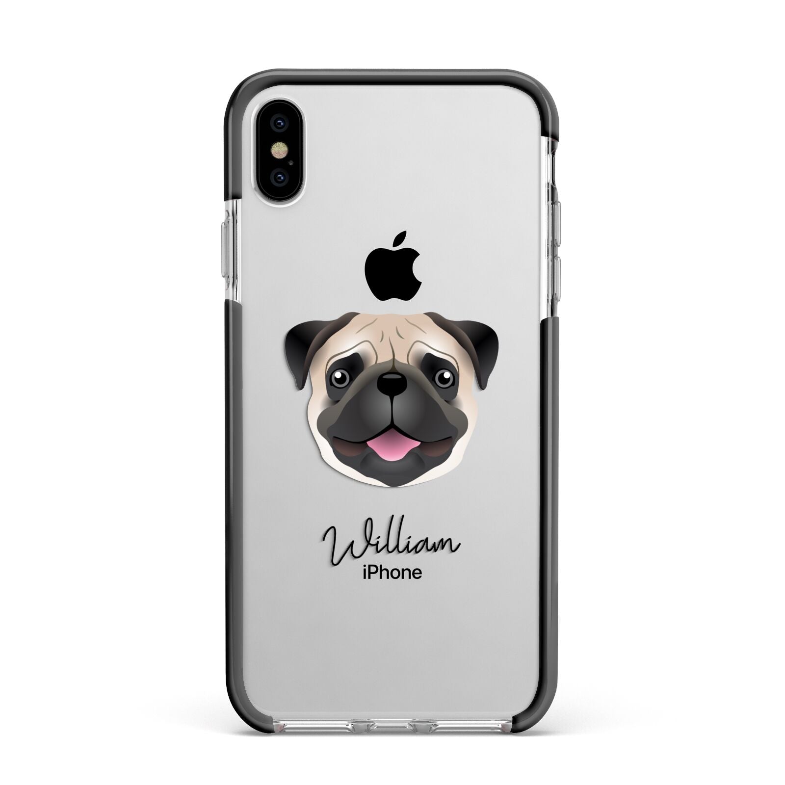 Custom Dog Illustration with Name Apple iPhone Xs Max Impact Case Black Edge on Silver Phone