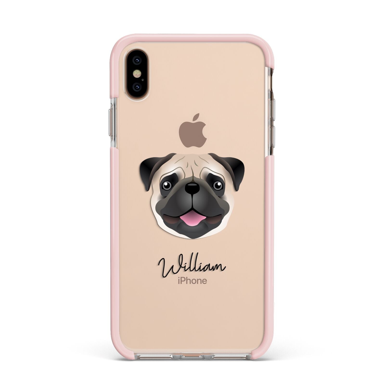 Custom Dog Illustration with Name Apple iPhone Xs Max Impact Case Pink Edge on Gold Phone