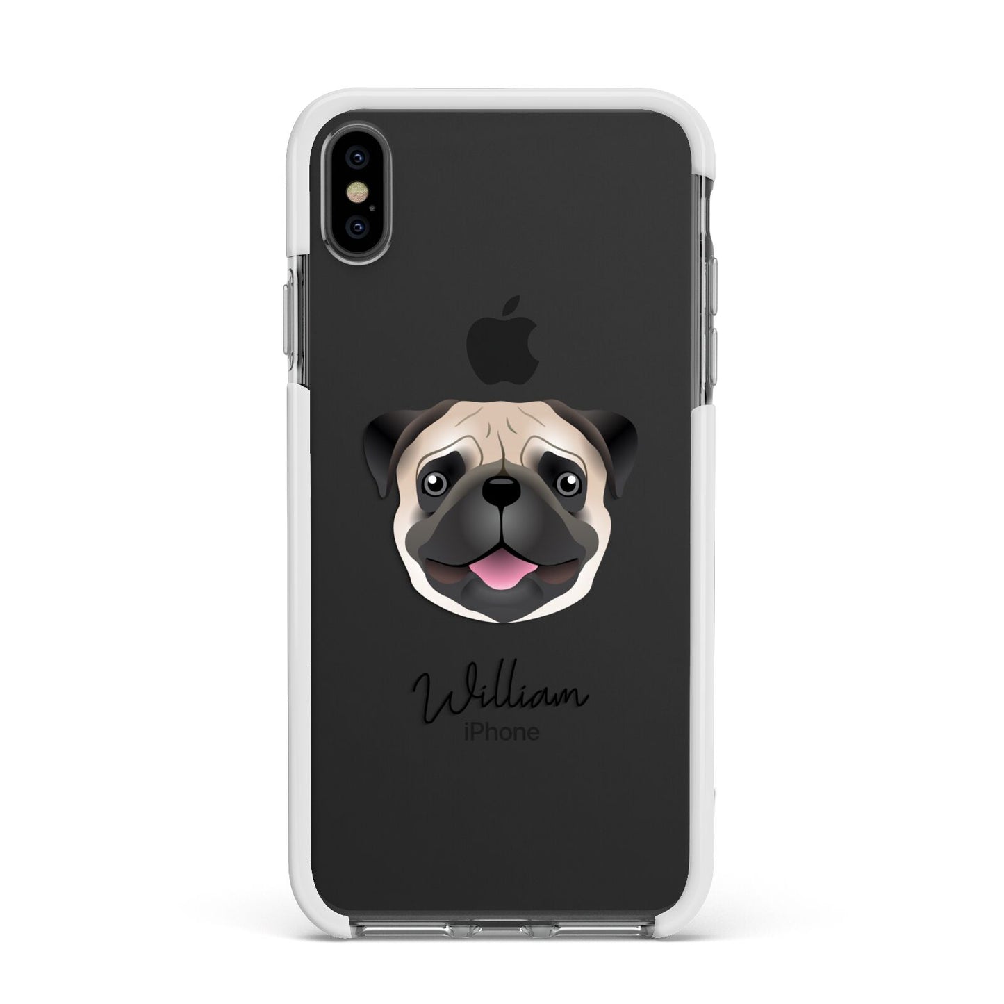 Custom Dog Illustration with Name Apple iPhone Xs Max Impact Case White Edge on Black Phone
