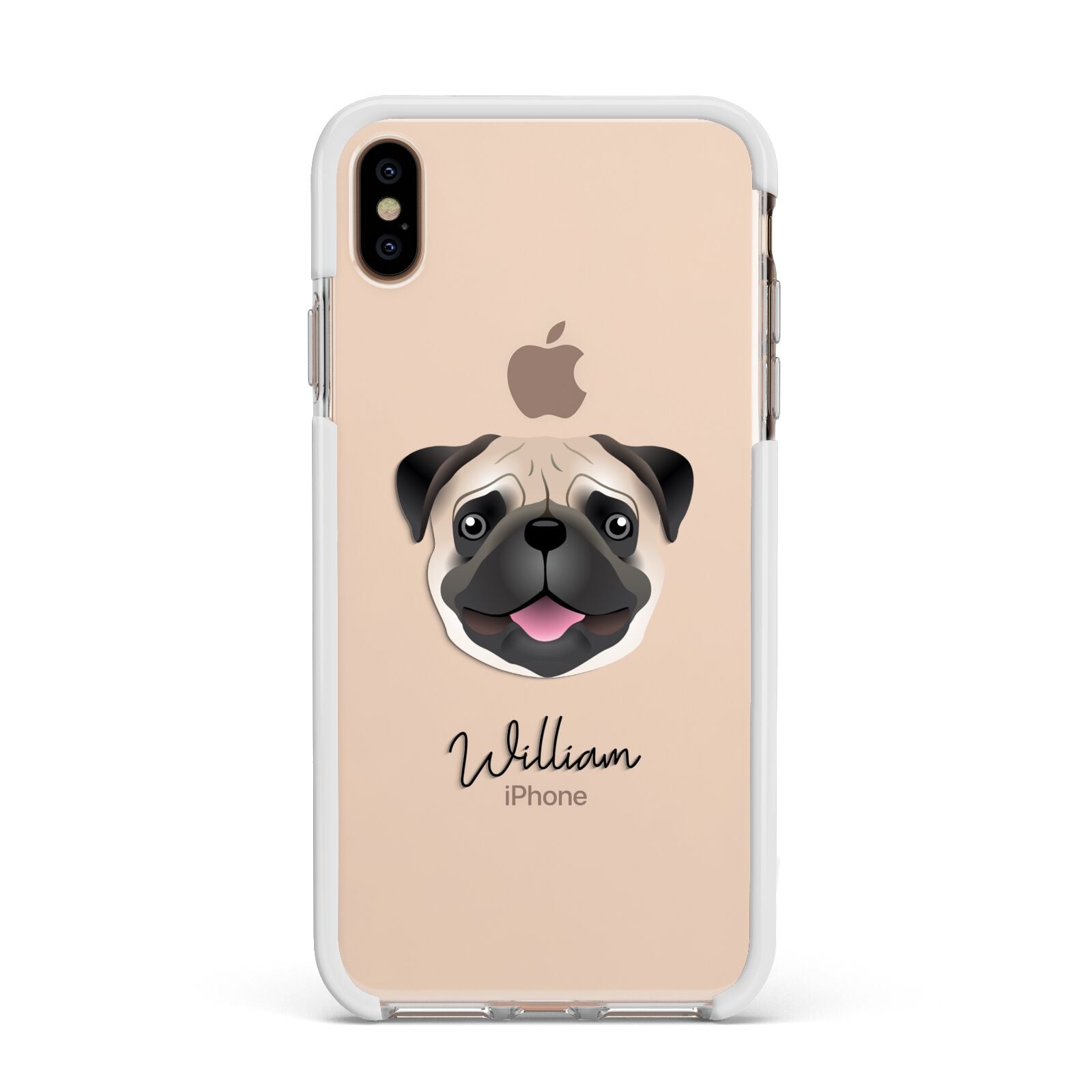 Custom Dog Illustration with Name Apple iPhone Xs Max Impact Case White Edge on Gold Phone