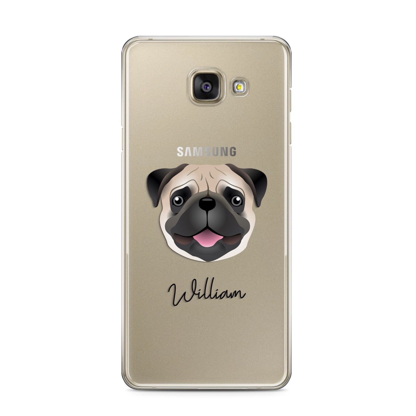 Custom Dog Illustration with Name Samsung Galaxy A3 2016 Case on gold phone