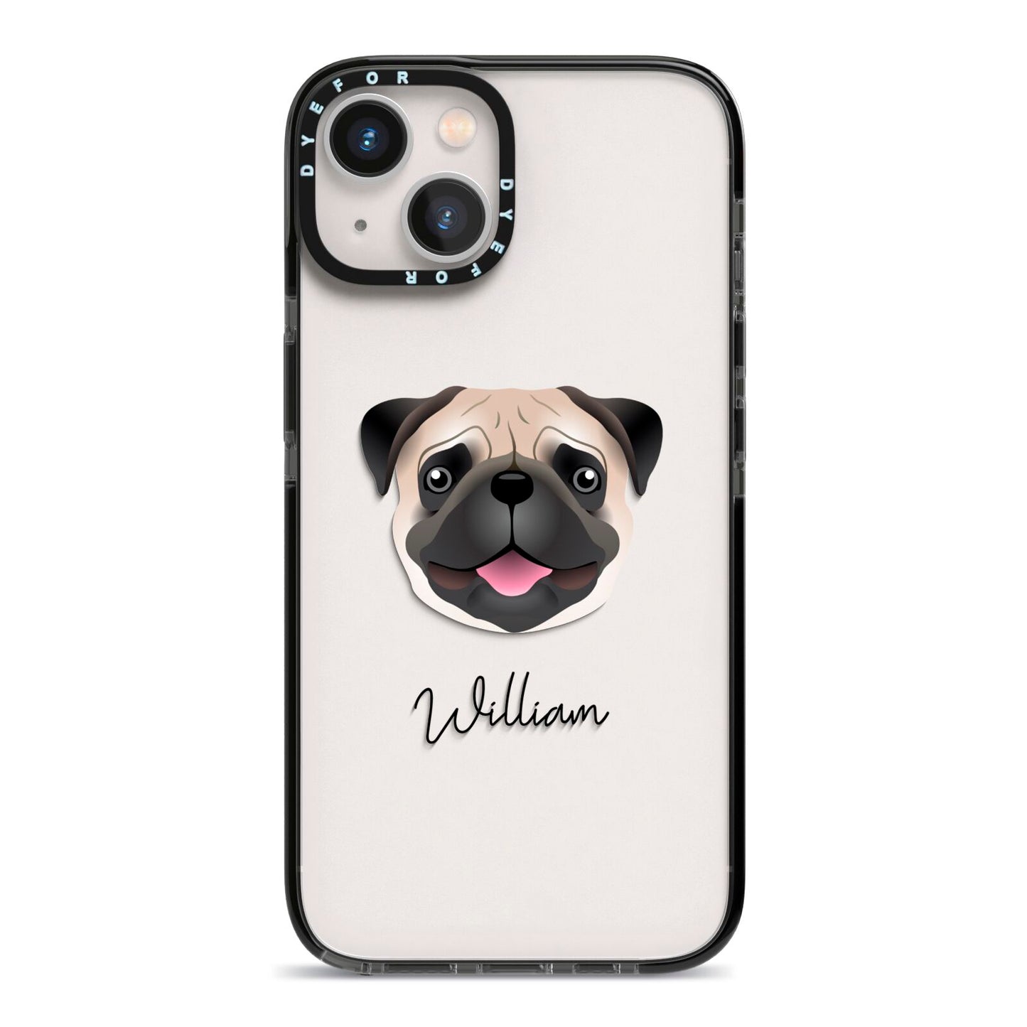 Custom Dog Illustration with Name iPhone 13 Black Impact Case on Silver phone