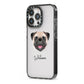 Custom Dog Illustration with Name iPhone 13 Pro Black Impact Case Side Angle on Silver phone