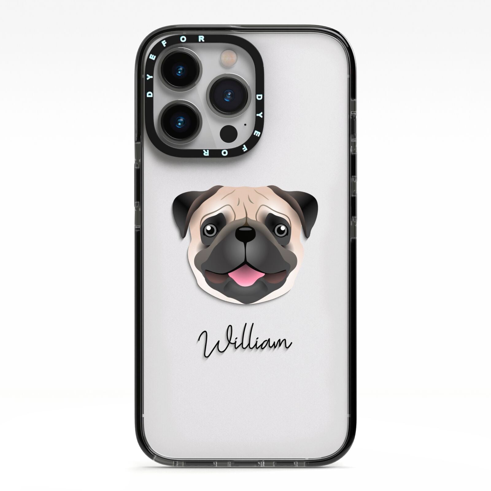 Custom Dog Illustration with Name iPhone 13 Pro Black Impact Case on Silver phone