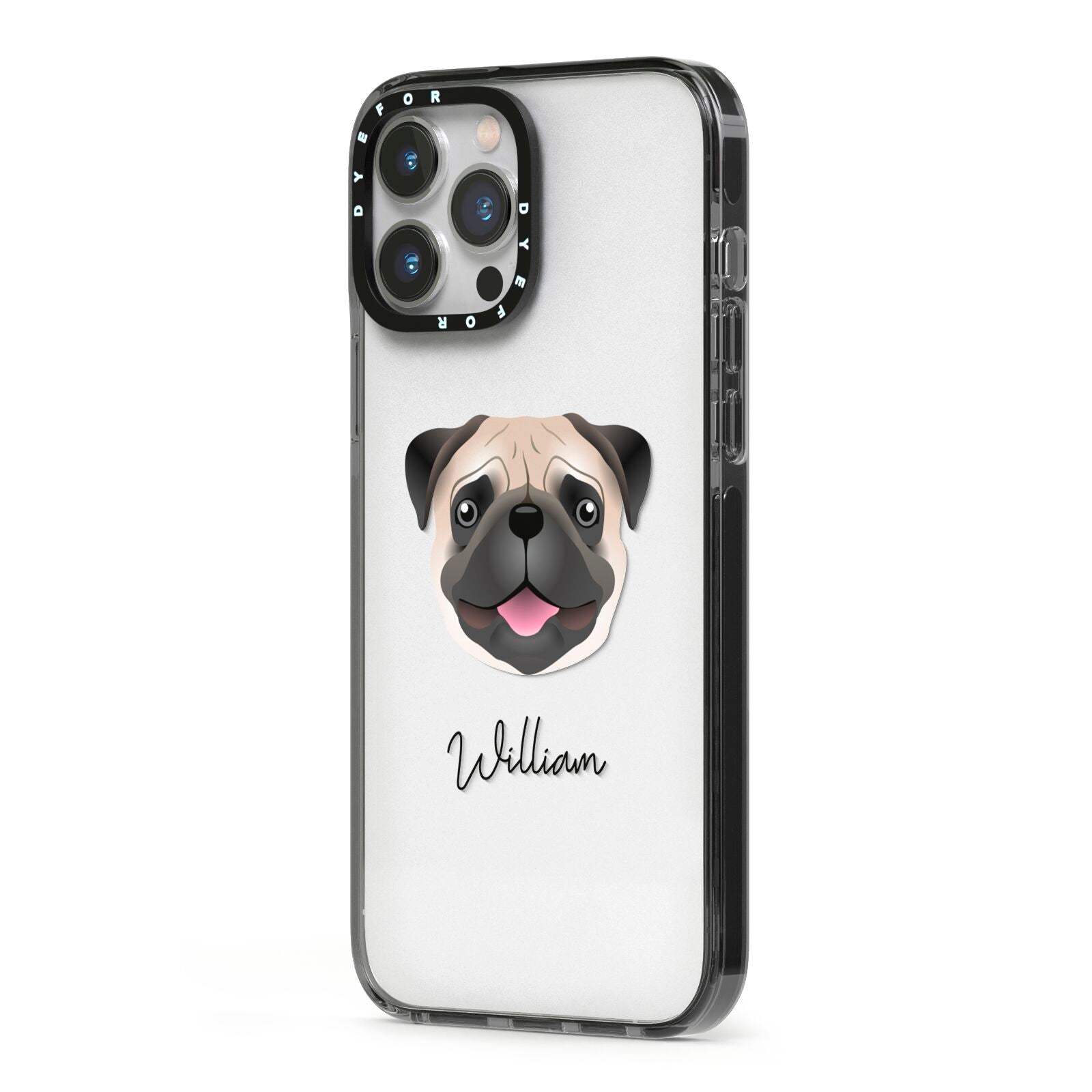 Custom Dog Illustration with Name iPhone 13 Pro Max Black Impact Case Side Angle on Silver phone