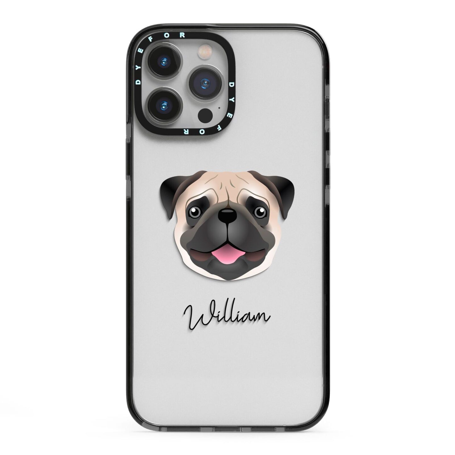 Custom Dog Illustration with Name iPhone 13 Pro Max Black Impact Case on Silver phone