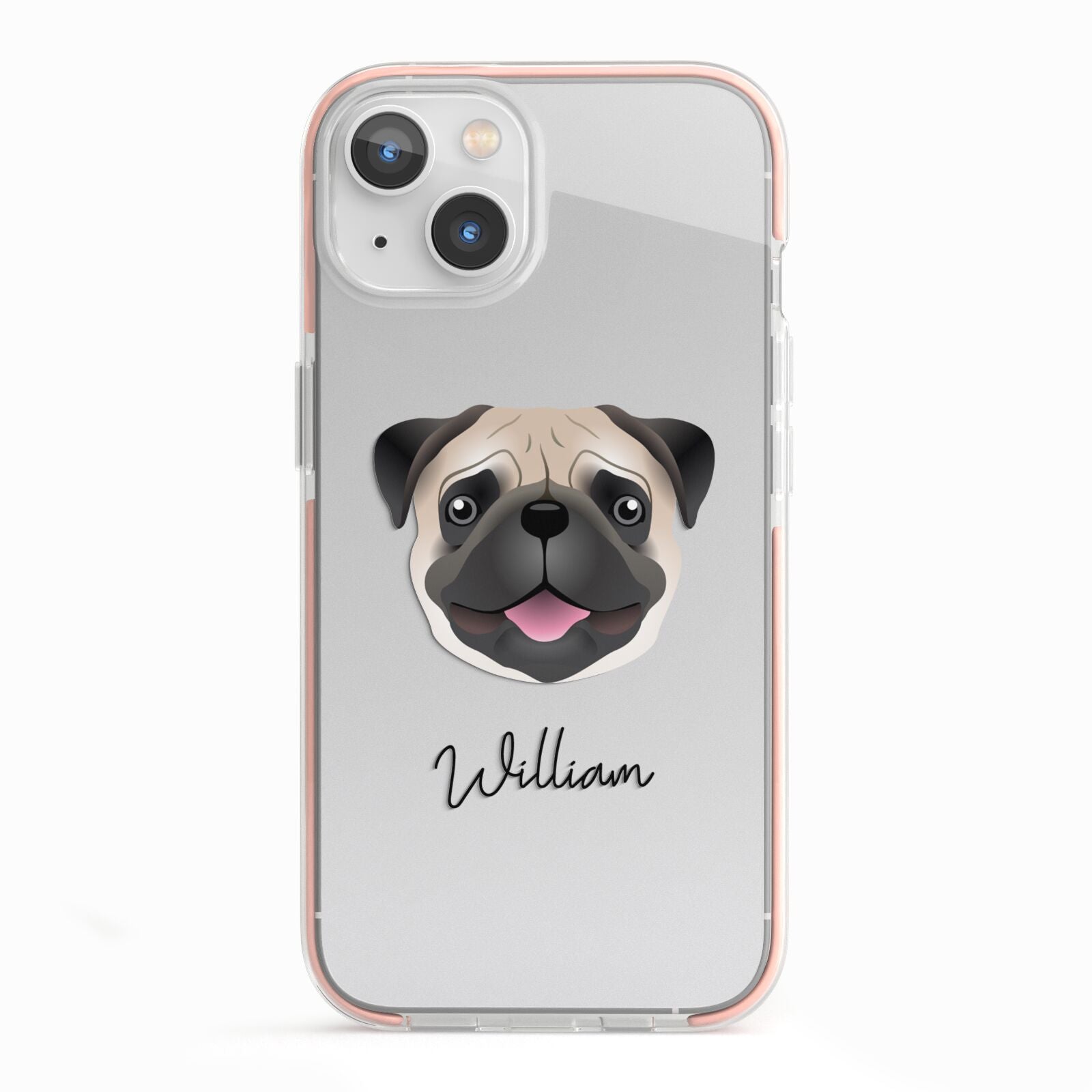 Custom Dog Illustration with Name iPhone 13 TPU Impact Case with Pink Edges