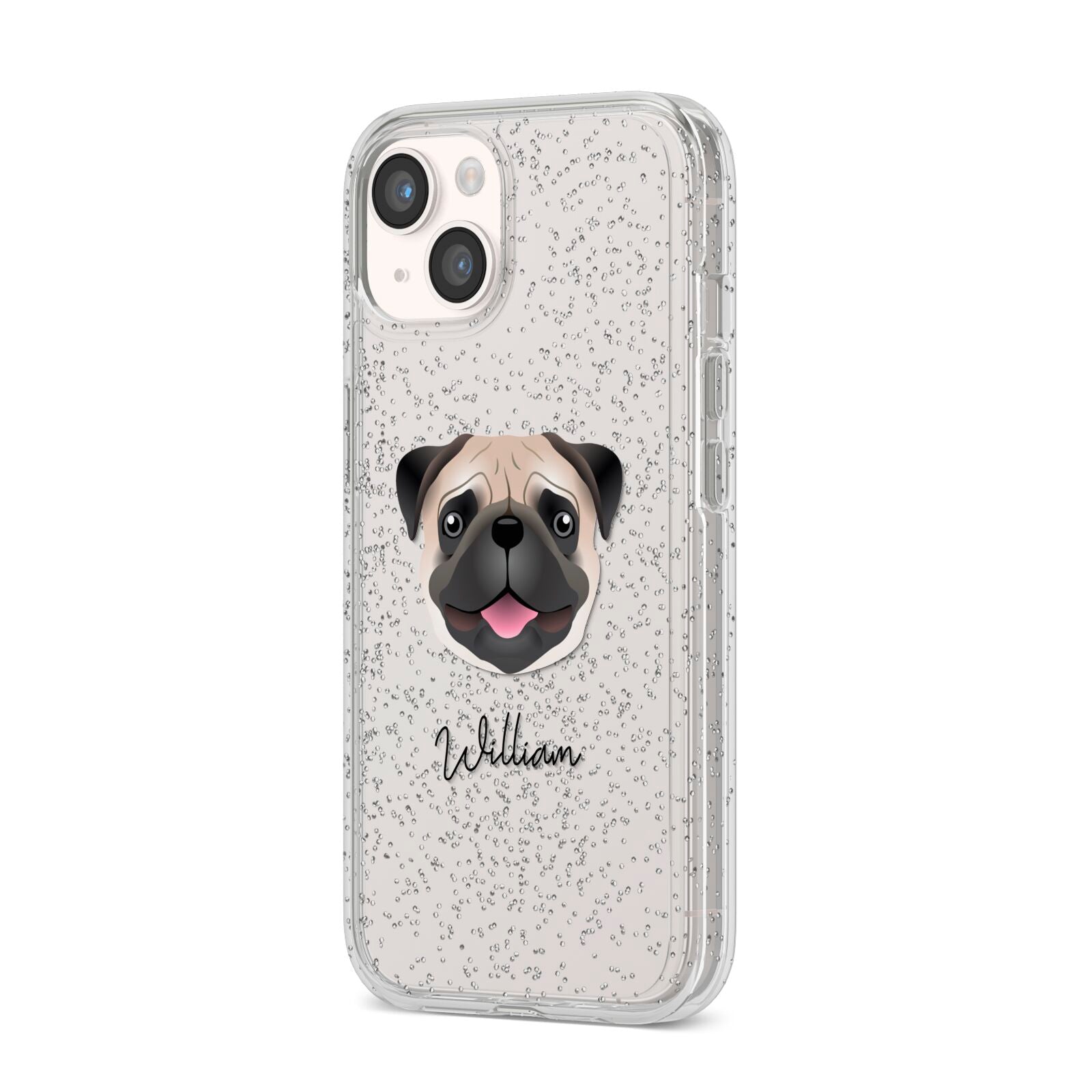 Custom Dog Illustration with Name iPhone 14 Glitter Tough Case Starlight Angled Image