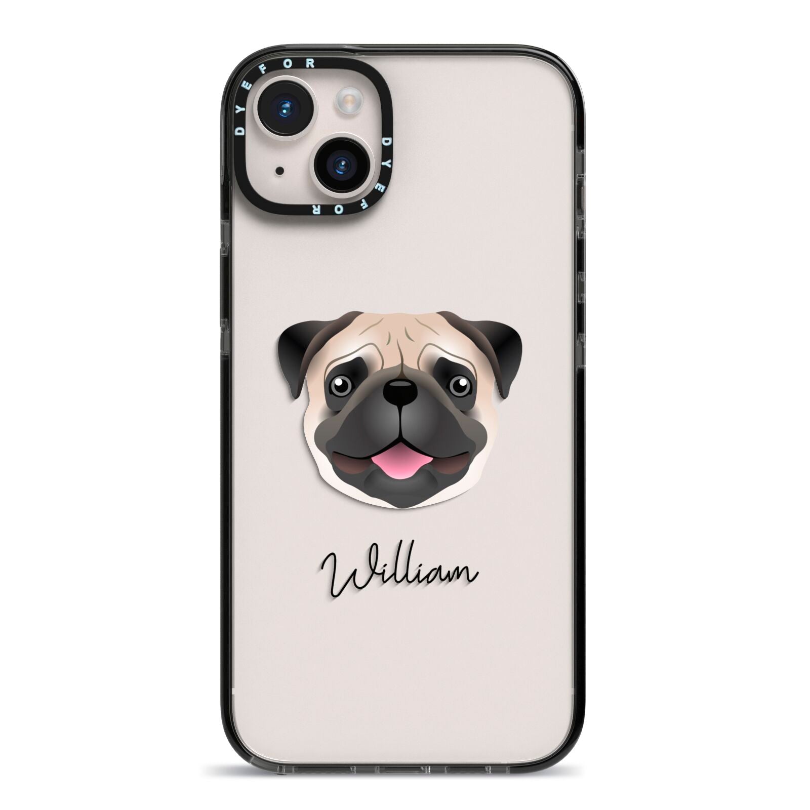 Custom Dog Illustration with Name iPhone 14 Plus Black Impact Case on Silver phone