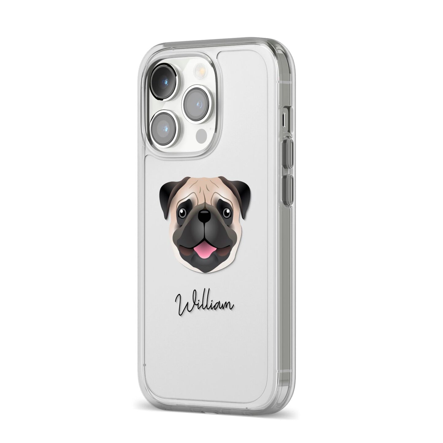 Custom Dog Illustration with Name iPhone 14 Pro Clear Tough Case Silver Angled Image