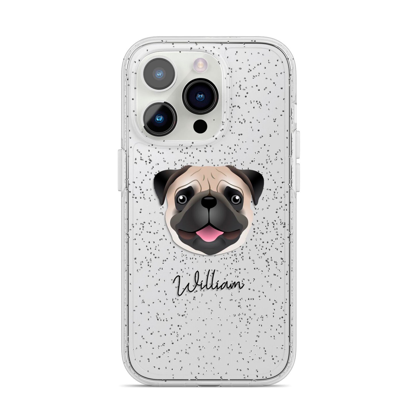 Custom Dog Illustration with Name iPhone 14 Pro Glitter Tough Case Silver