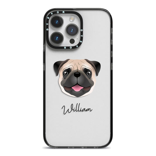 Custom Dog Illustration with Name iPhone 14 Pro Max Black Impact Case on Silver phone