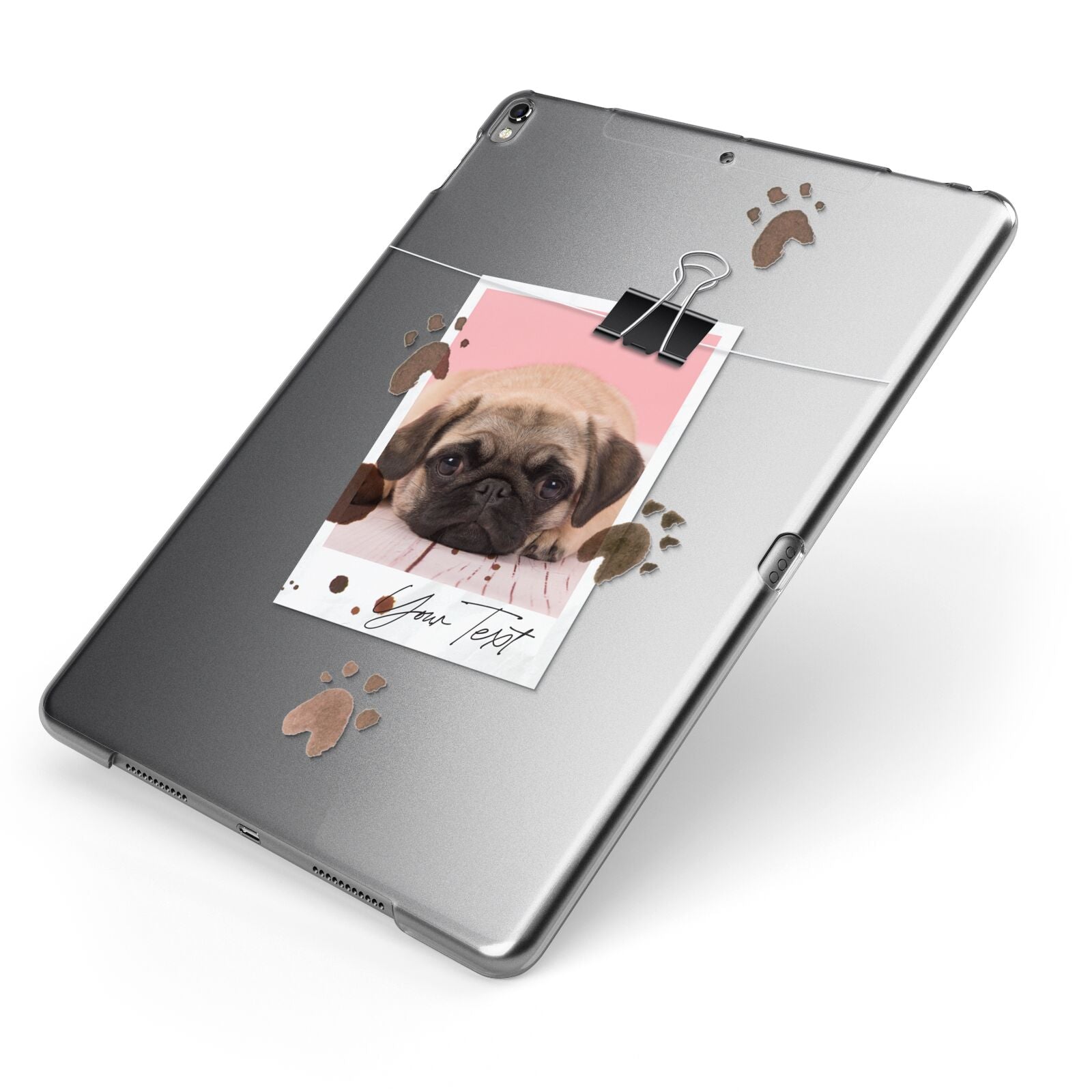 Custom Dog Picture with Name Apple iPad Case on Grey iPad Side View