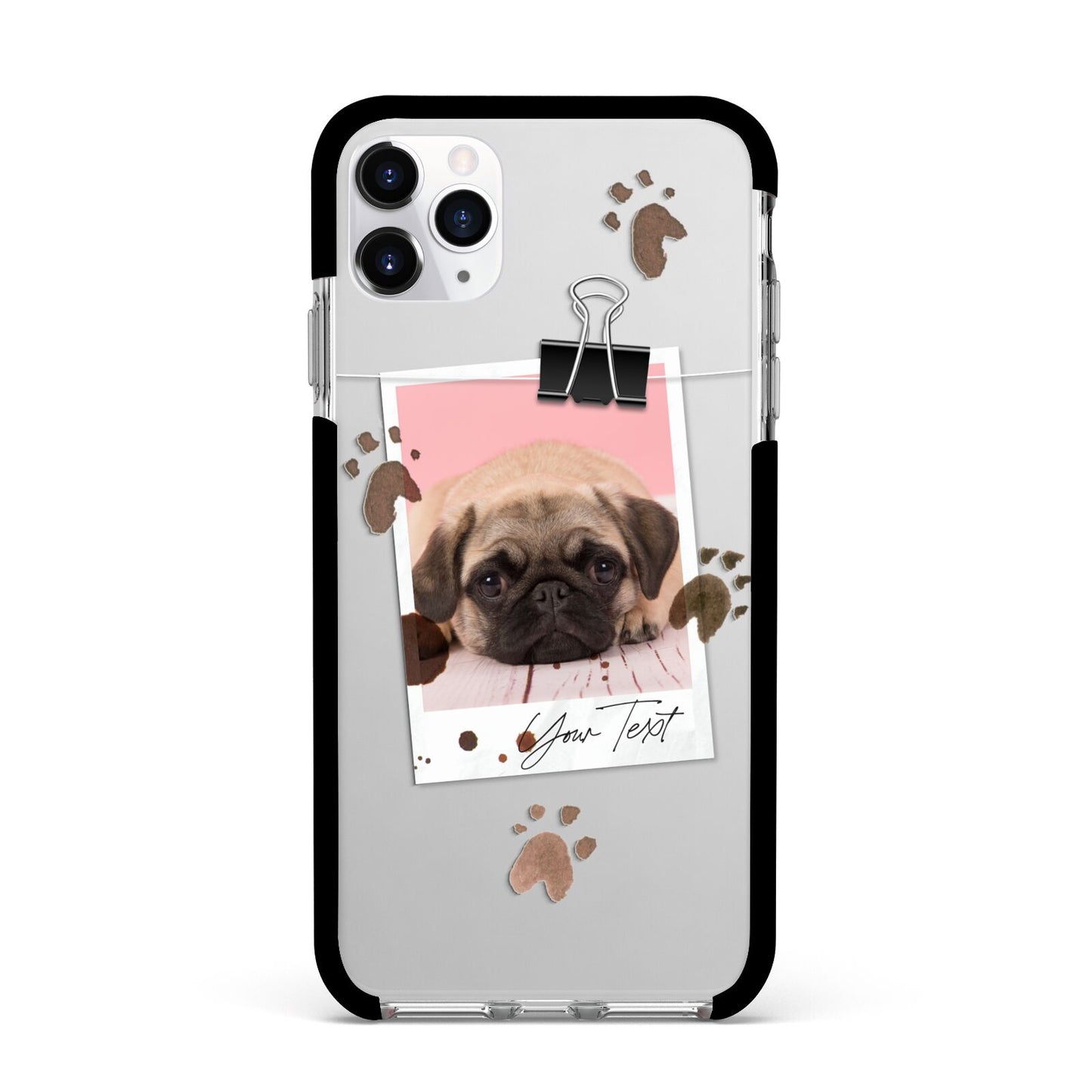 Custom Dog Picture with Name Apple iPhone 11 Pro Max in Silver with Black Impact Case