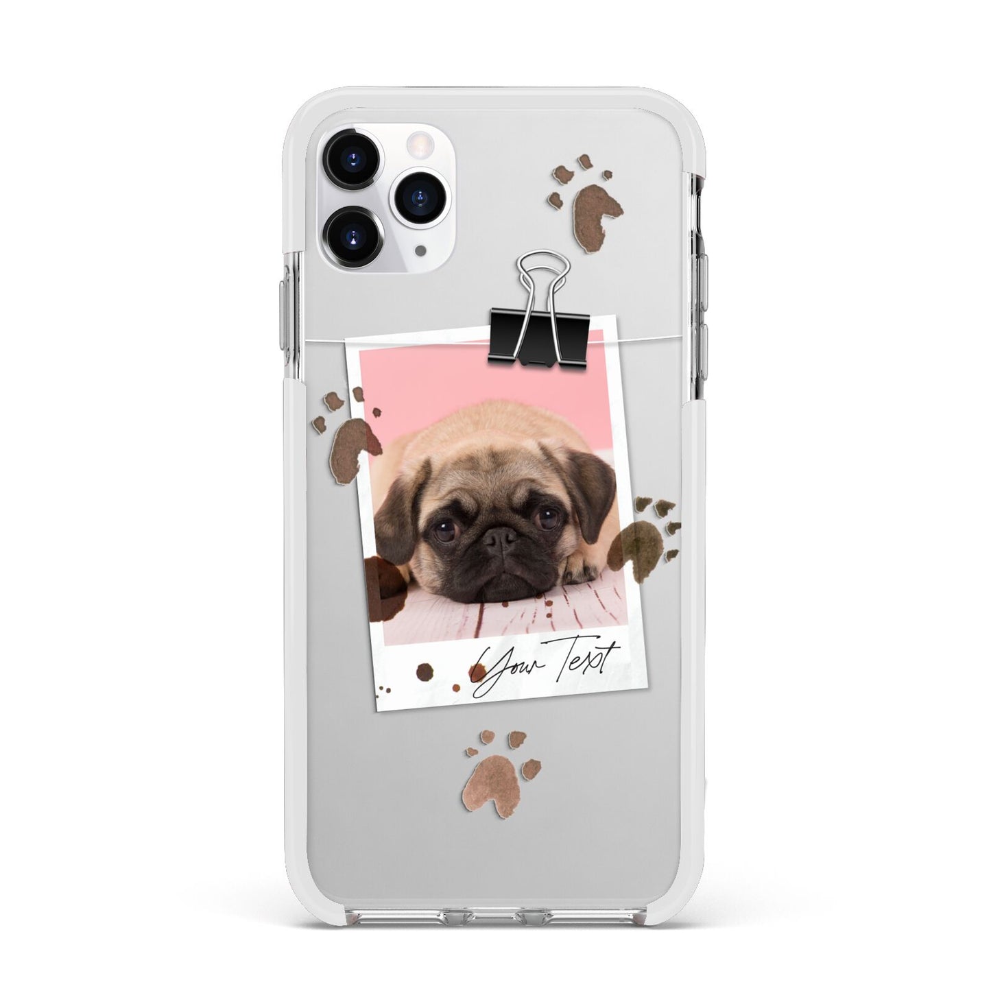 Custom Dog Picture with Name Apple iPhone 11 Pro Max in Silver with White Impact Case