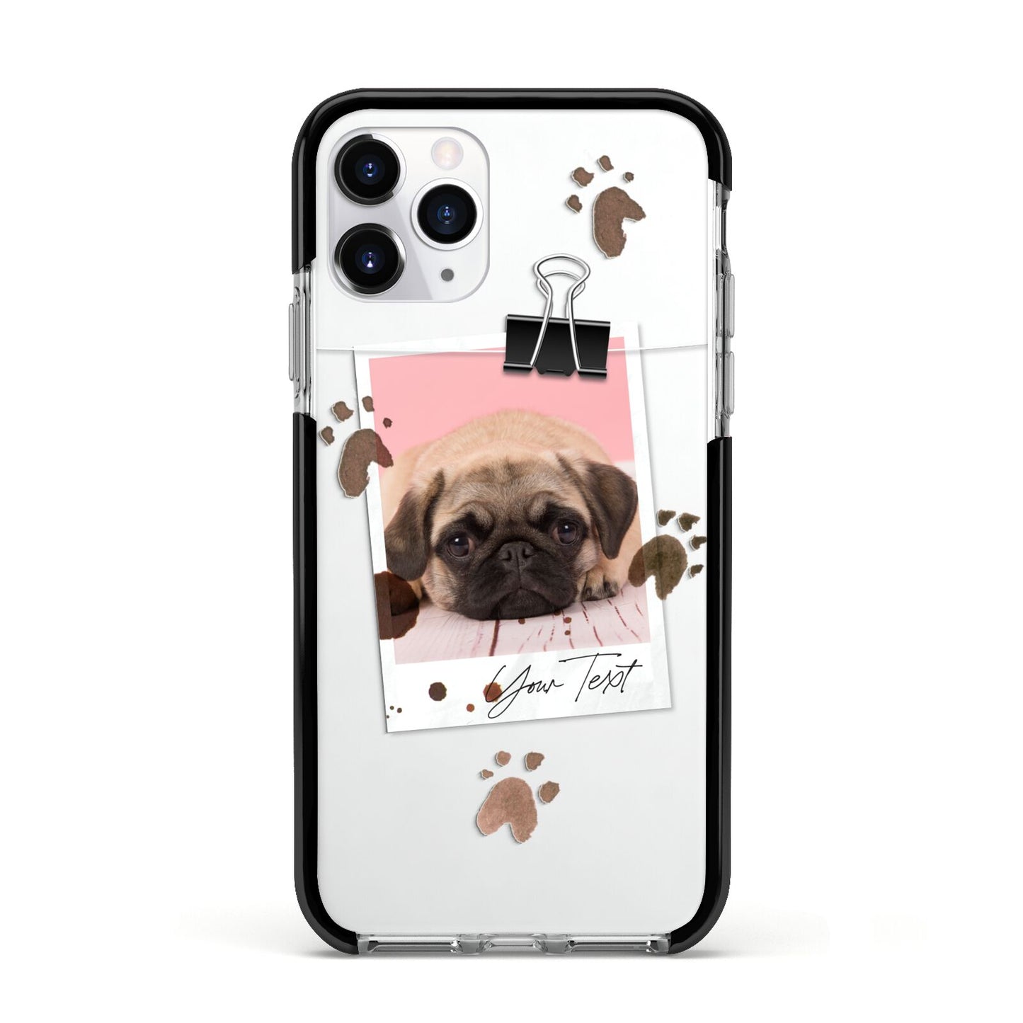 Custom Dog Picture with Name Apple iPhone 11 Pro in Silver with Black Impact Case