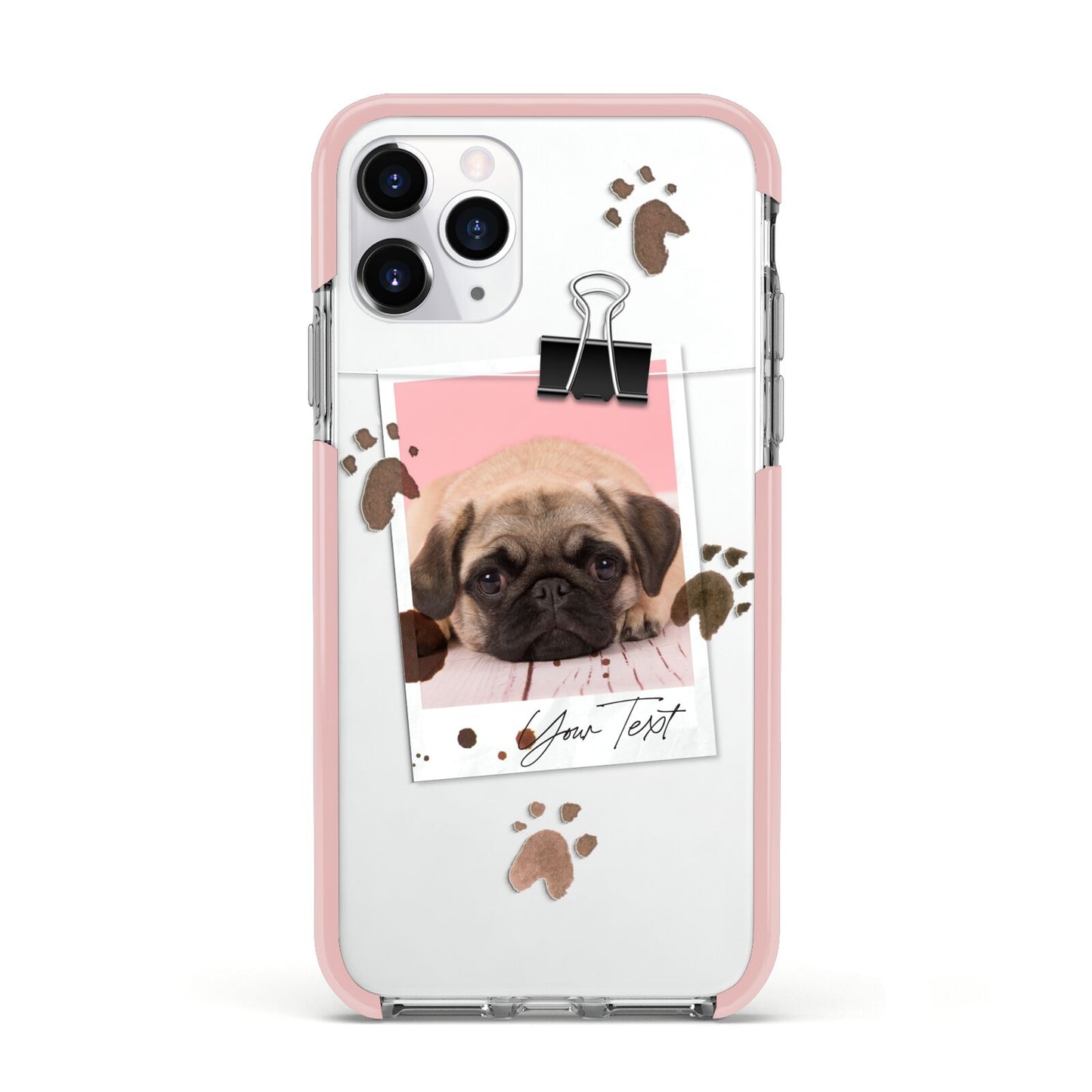 Custom Dog Picture with Name Apple iPhone 11 Pro in Silver with Pink Impact Case