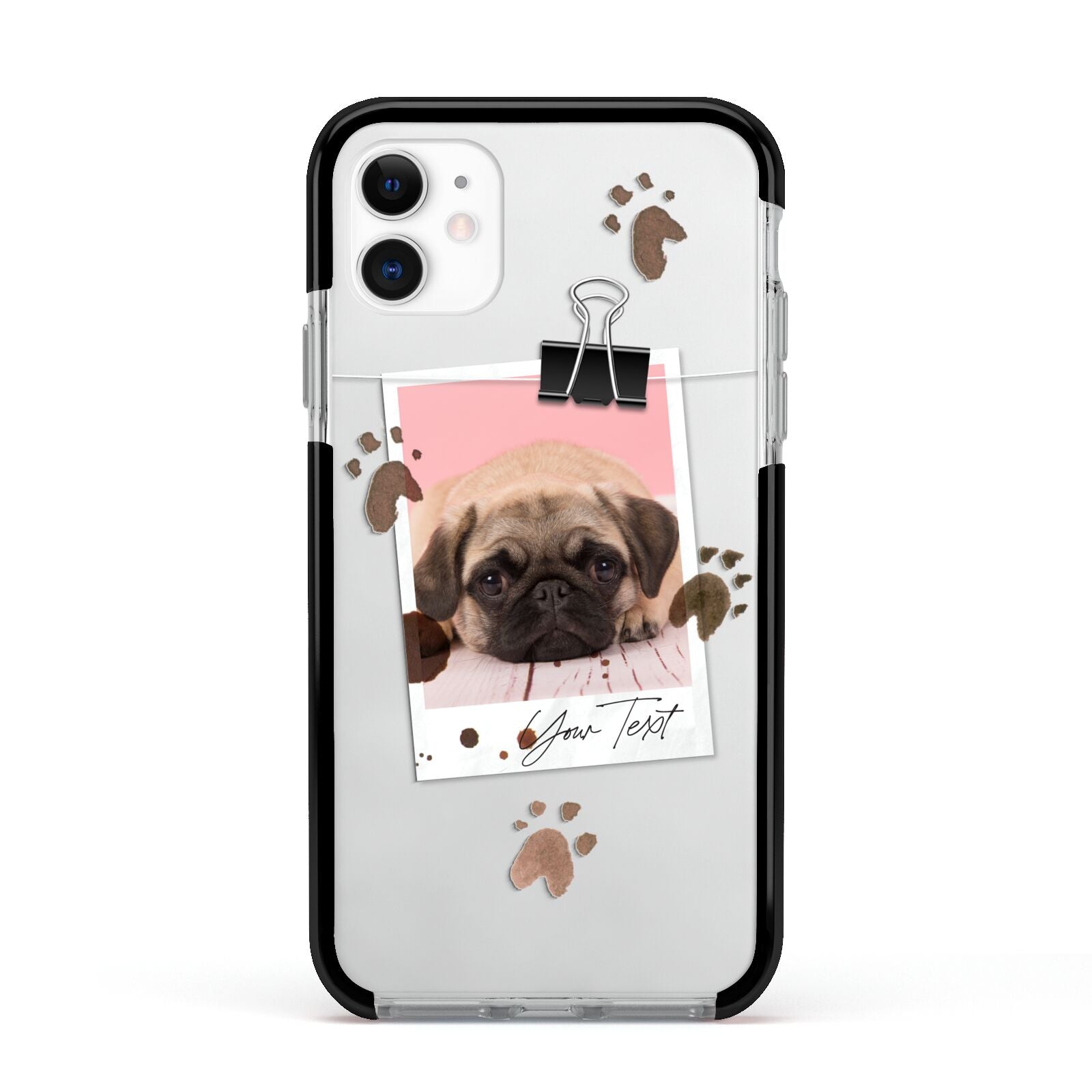 Custom Dog Picture with Name Apple iPhone 11 in White with Black Impact Case