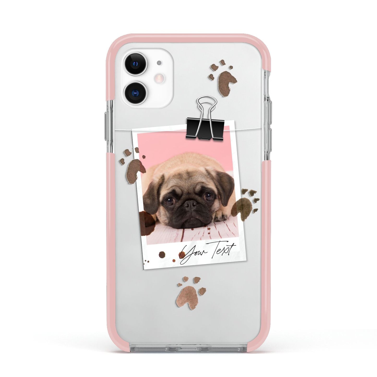 Custom Dog Picture with Name Apple iPhone 11 in White with Pink Impact Case