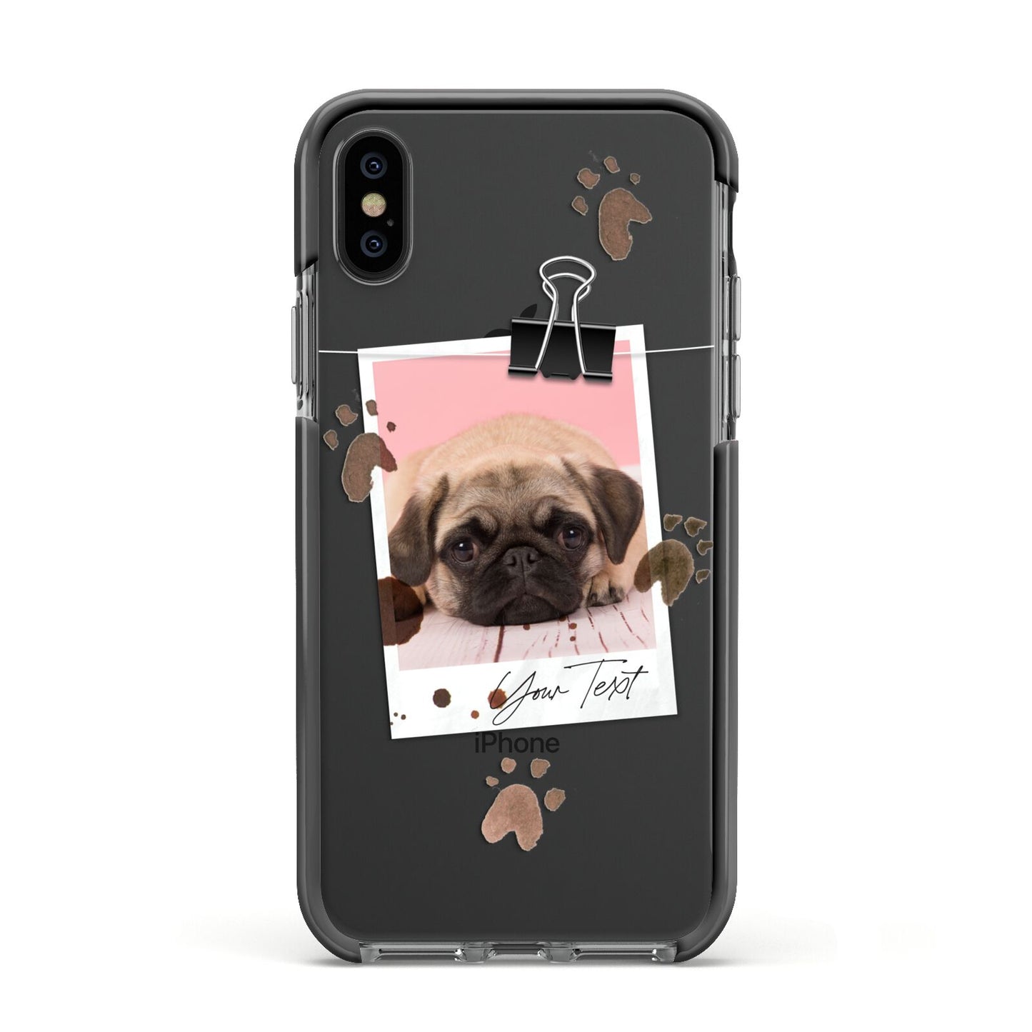 Custom Dog Picture with Name Apple iPhone Xs Impact Case Black Edge on Black Phone