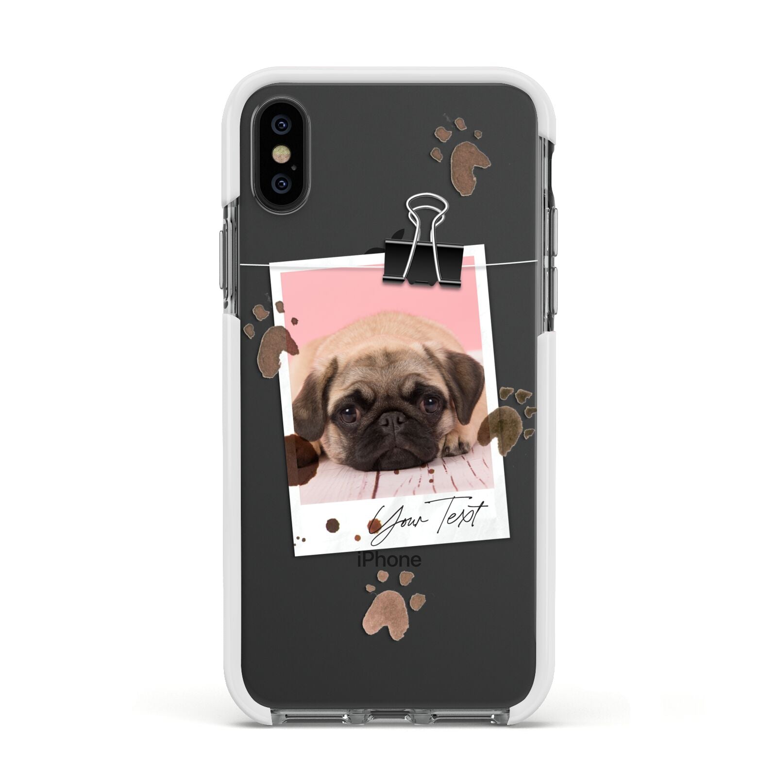 Custom Dog Picture with Name Apple iPhone Xs Impact Case White Edge on Black Phone