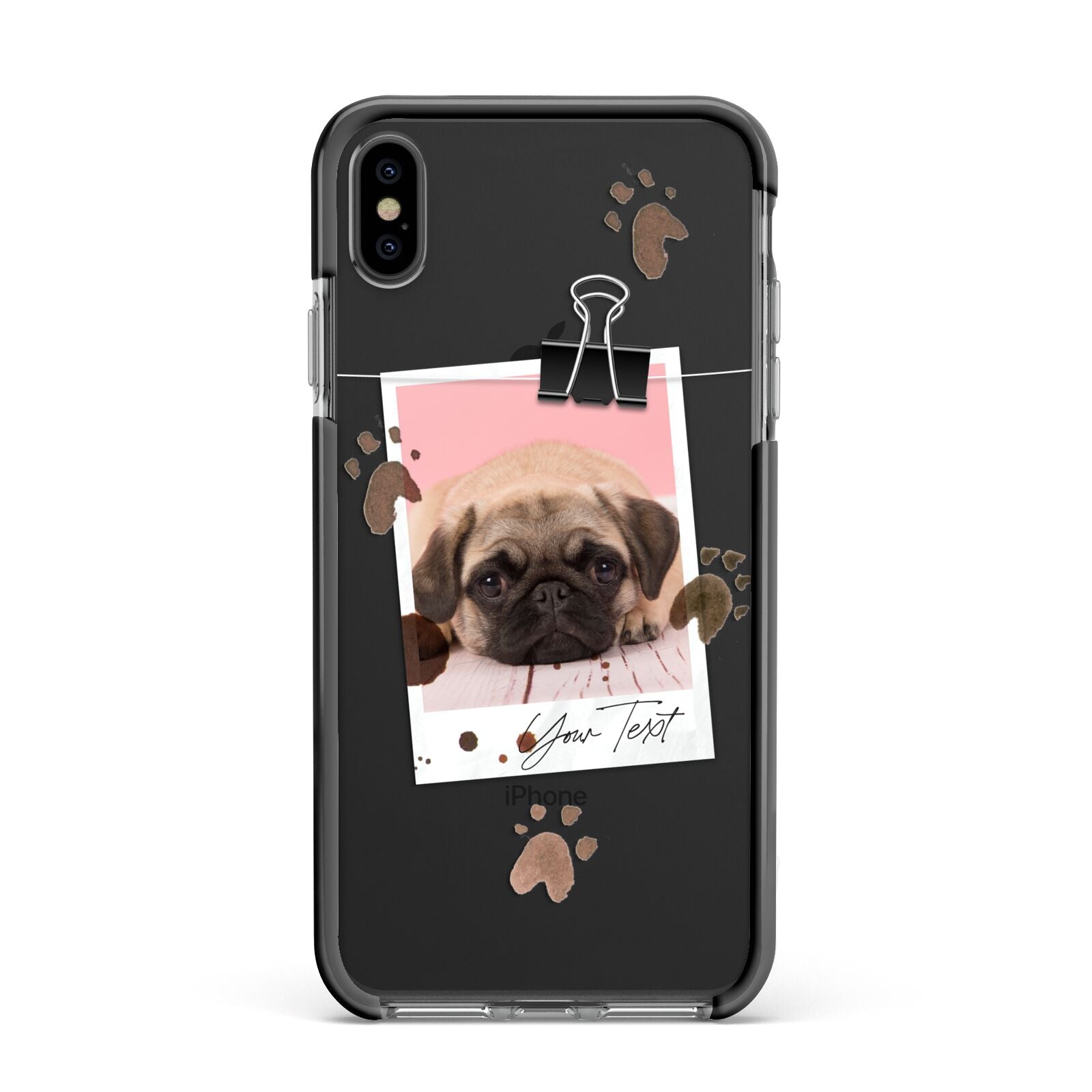 Custom Dog Picture with Name Apple iPhone Xs Max Impact Case Black Edge on Black Phone