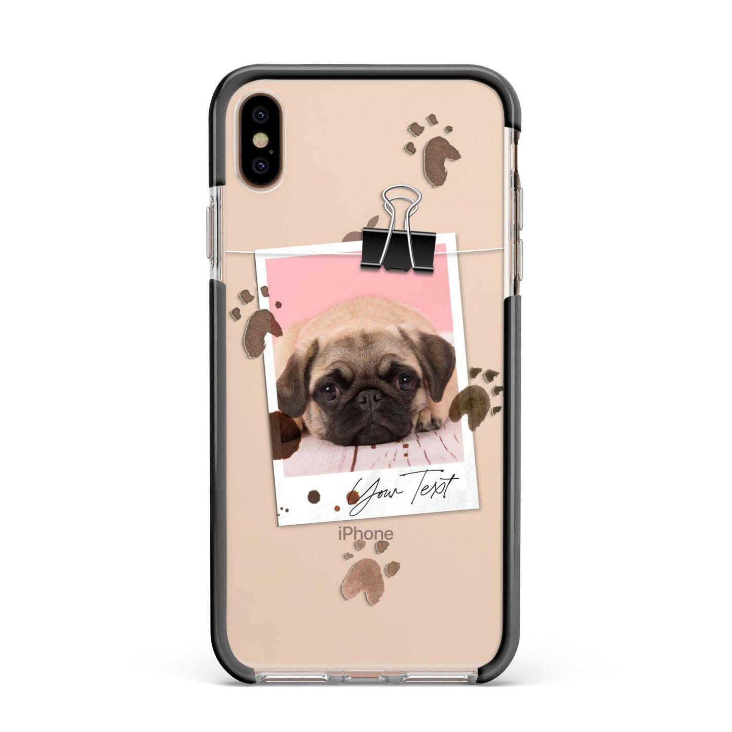 Custom Dog Picture with Name Apple iPhone Xs Max Impact Case Black Edge on Gold Phone