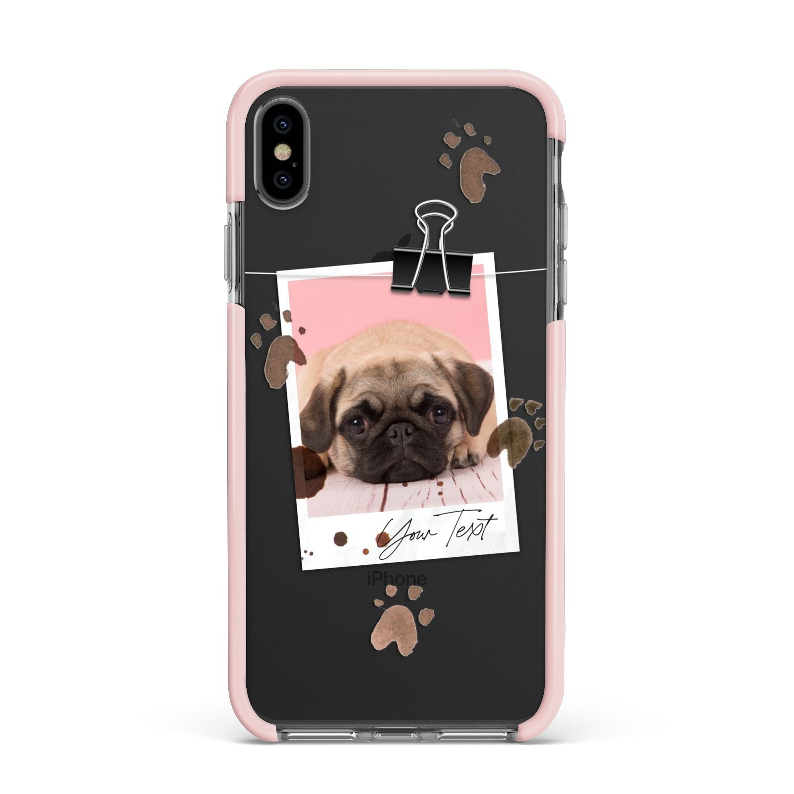 Custom Dog Picture with Name Apple iPhone Xs Max Impact Case Pink Edge on Black Phone