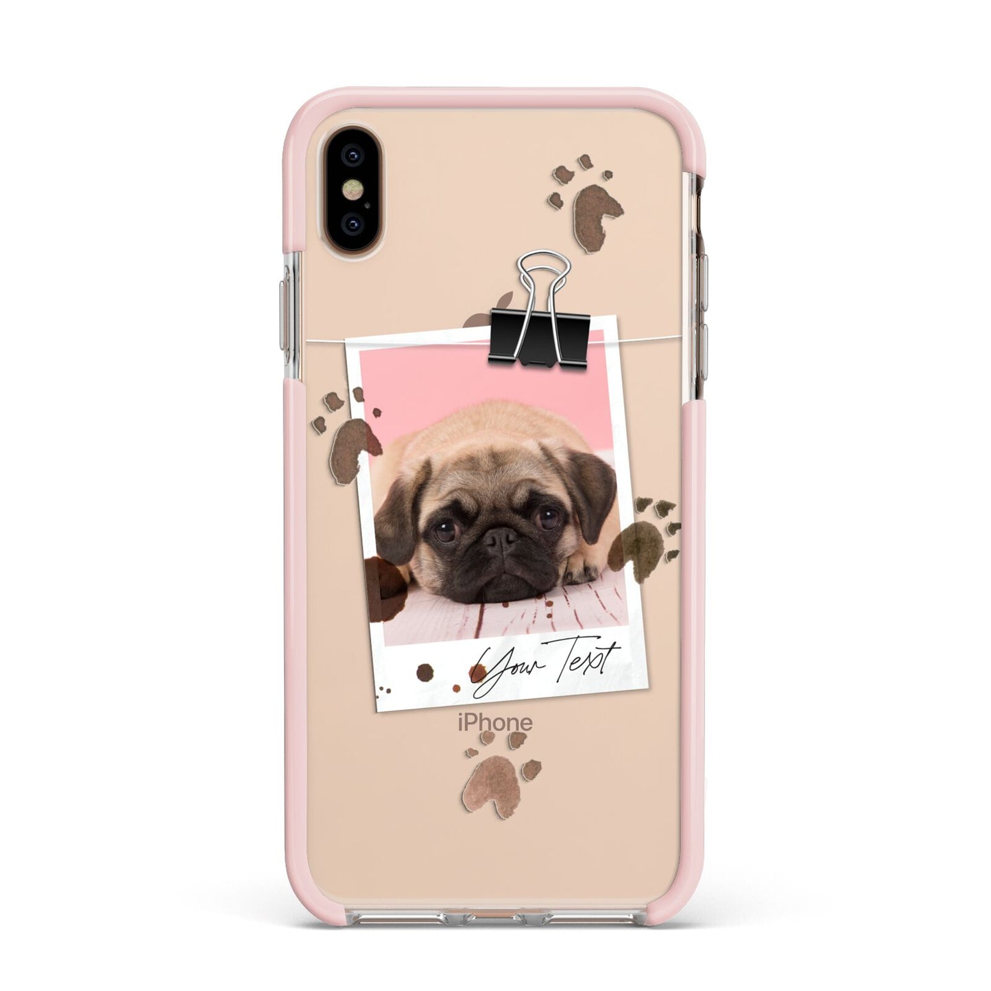Custom Dog Picture with Name Apple iPhone Xs Max Impact Case Pink Edge on Gold Phone