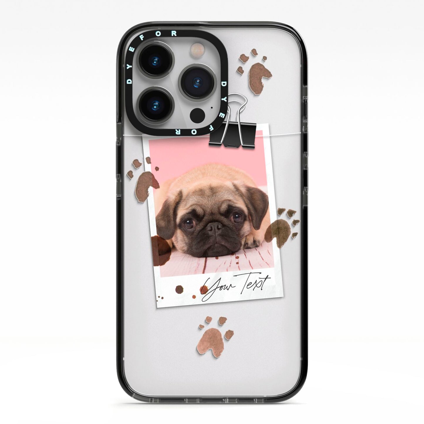 Custom Dog Picture with Name iPhone 13 Pro Black Impact Case on Silver phone