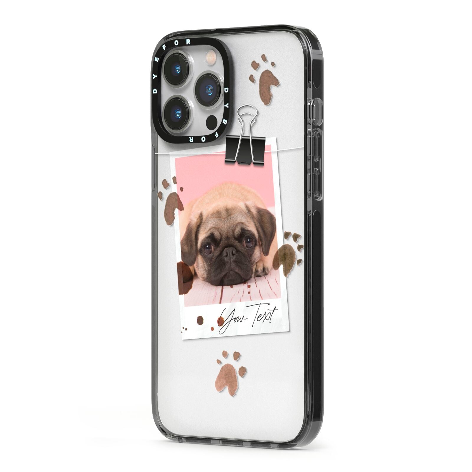 Custom Dog Picture with Name iPhone 13 Pro Max Black Impact Case Side Angle on Silver phone