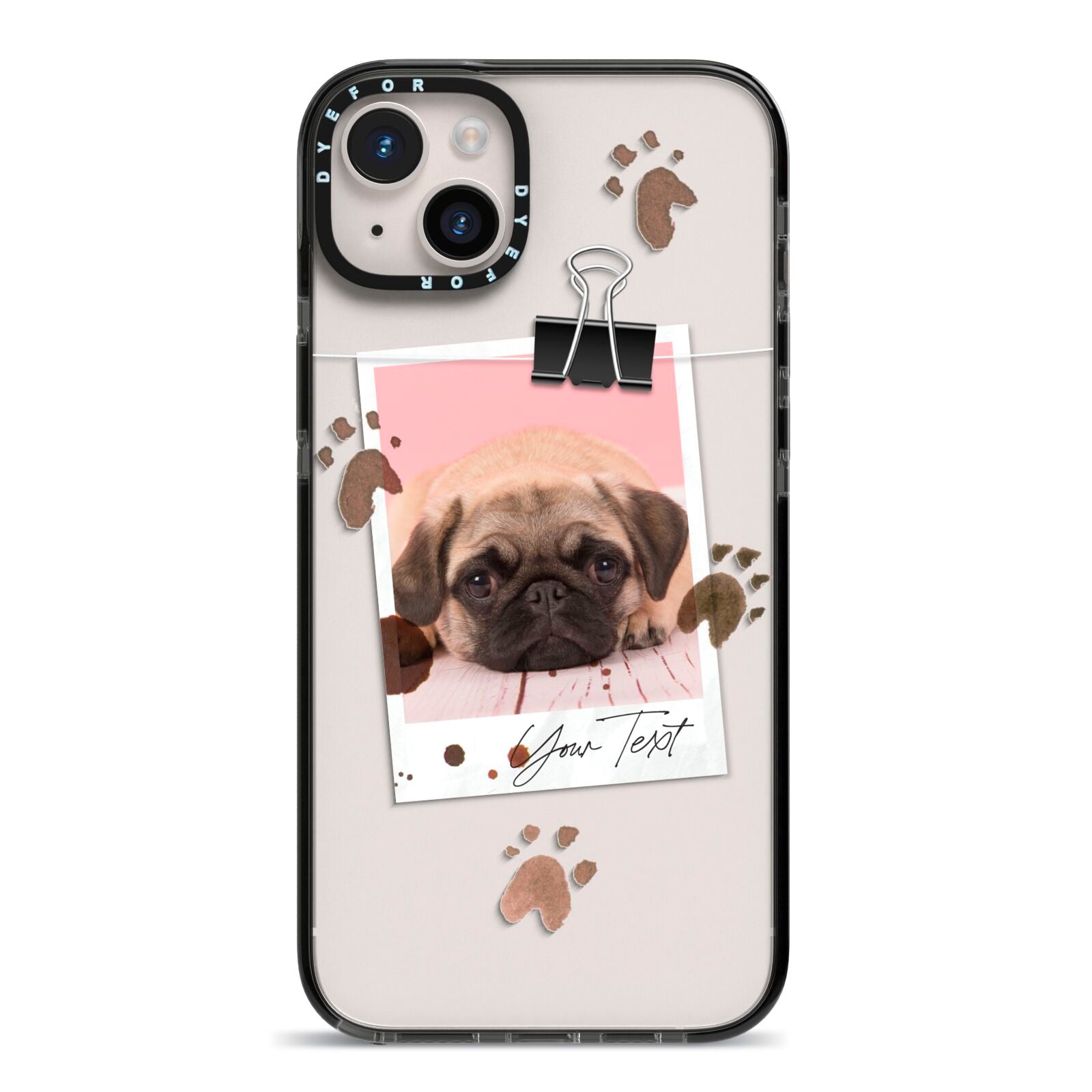 Custom Dog Picture with Name iPhone 14 Plus Black Impact Case on Silver phone