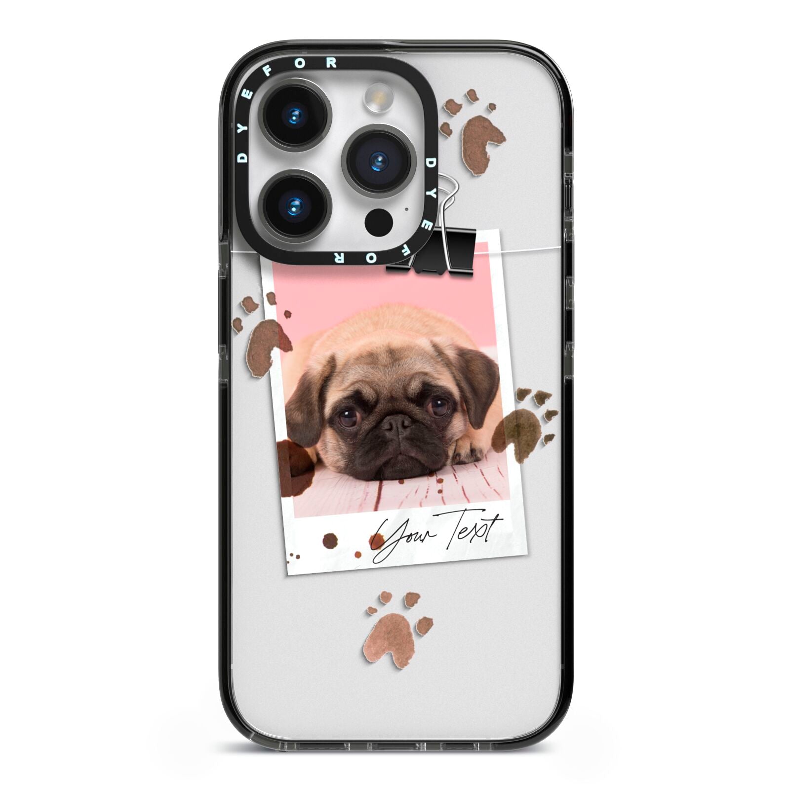 Custom Dog Picture with Name iPhone 14 Pro Black Impact Case on Silver phone