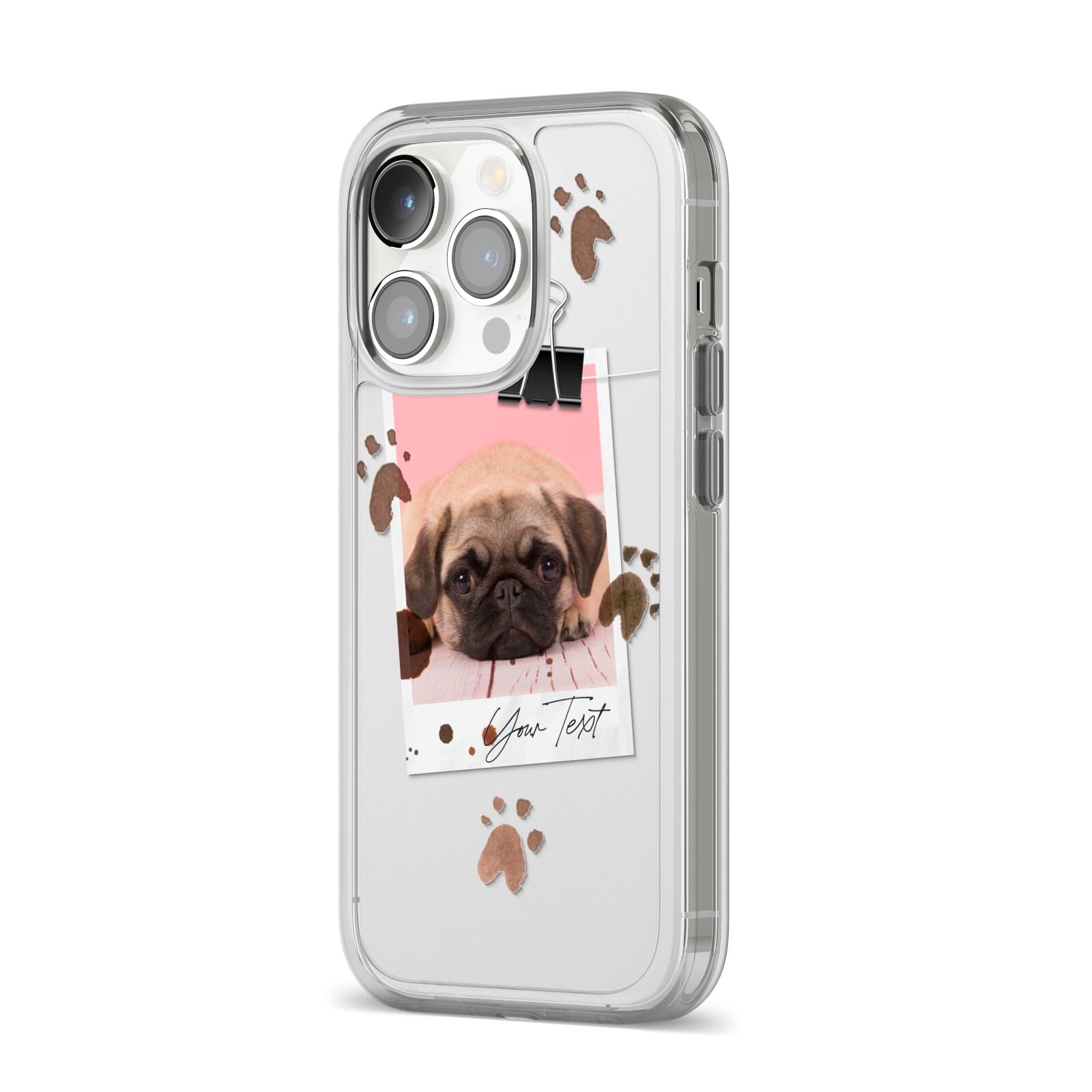 Custom Dog Picture with Name iPhone 14 Pro Clear Tough Case Silver Angled Image