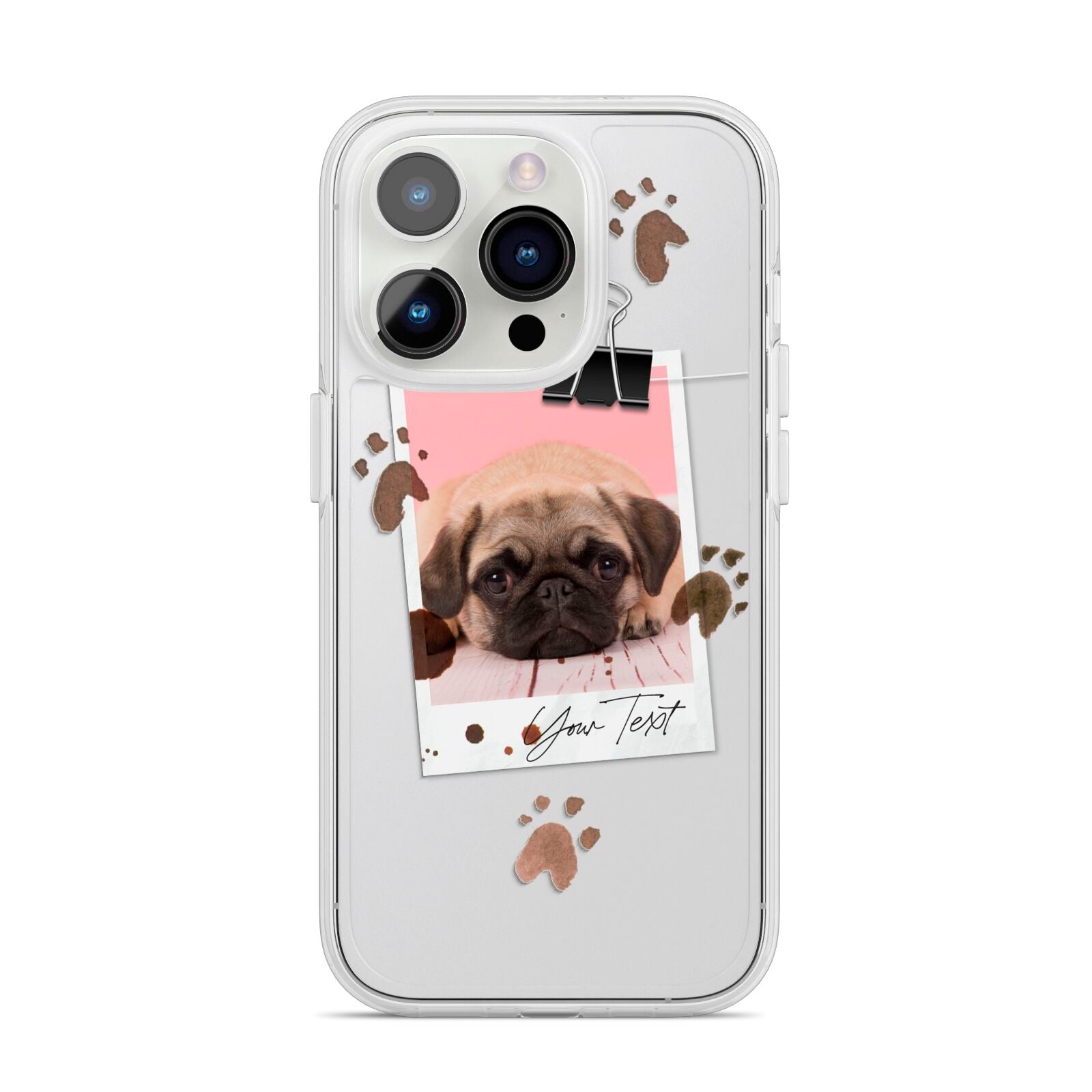 Custom Dog Picture with Name iPhone 14 Pro Clear Tough Case Silver