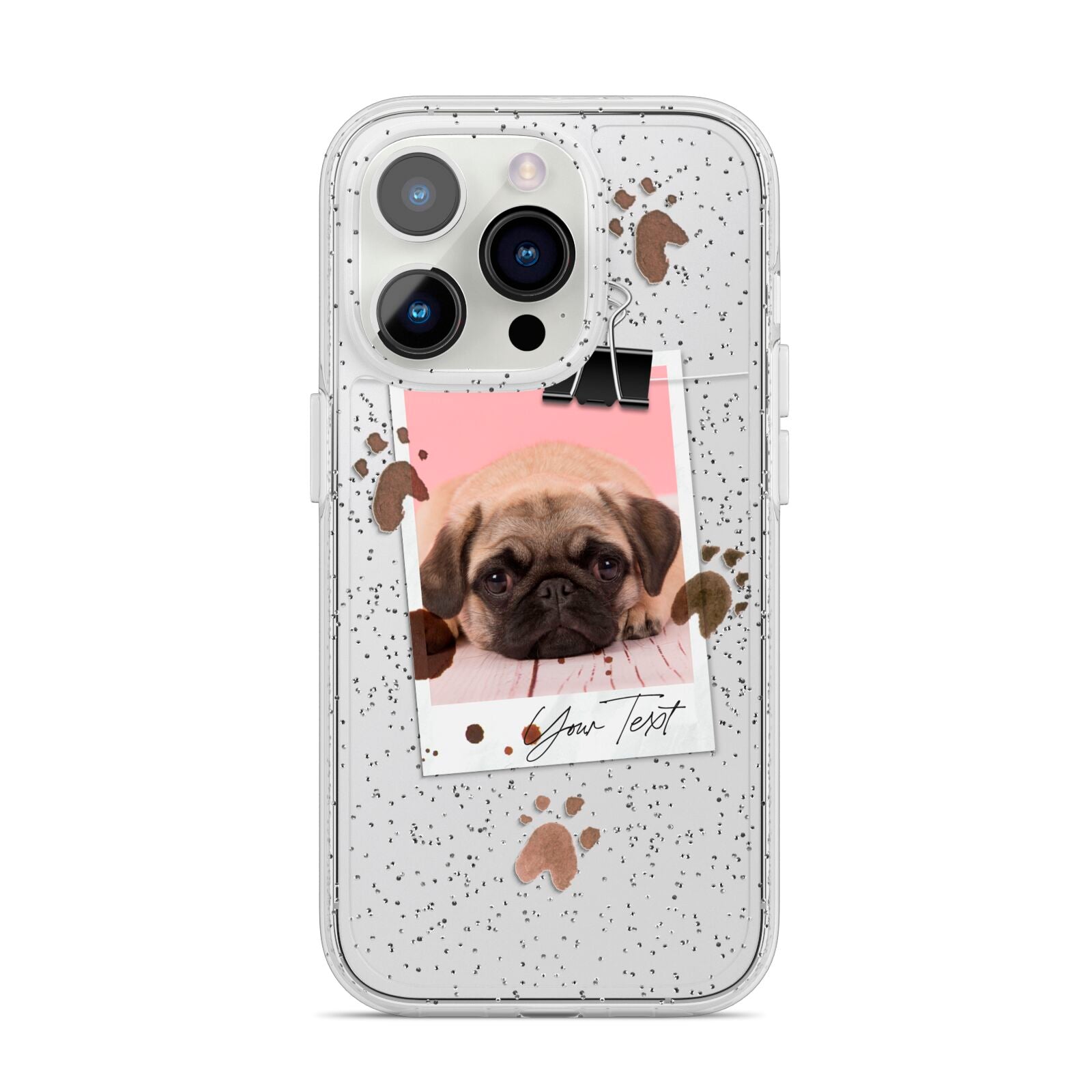 Custom Dog Picture with Name iPhone 14 Pro Glitter Tough Case Silver