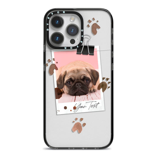 Custom Dog Picture with Name iPhone 14 Pro Max Black Impact Case on Silver phone