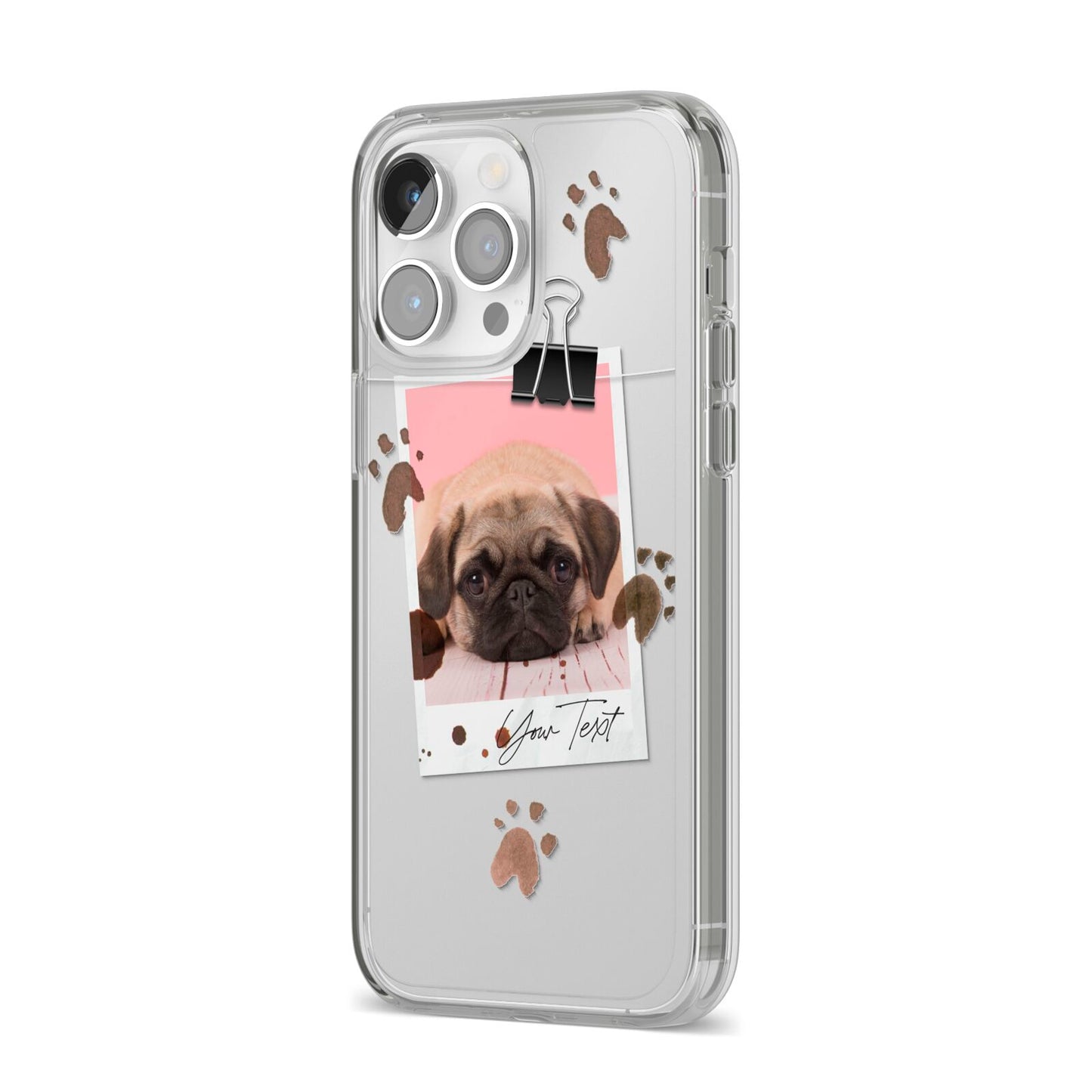 Custom Dog Picture with Name iPhone 14 Pro Max Clear Tough Case Silver Angled Image