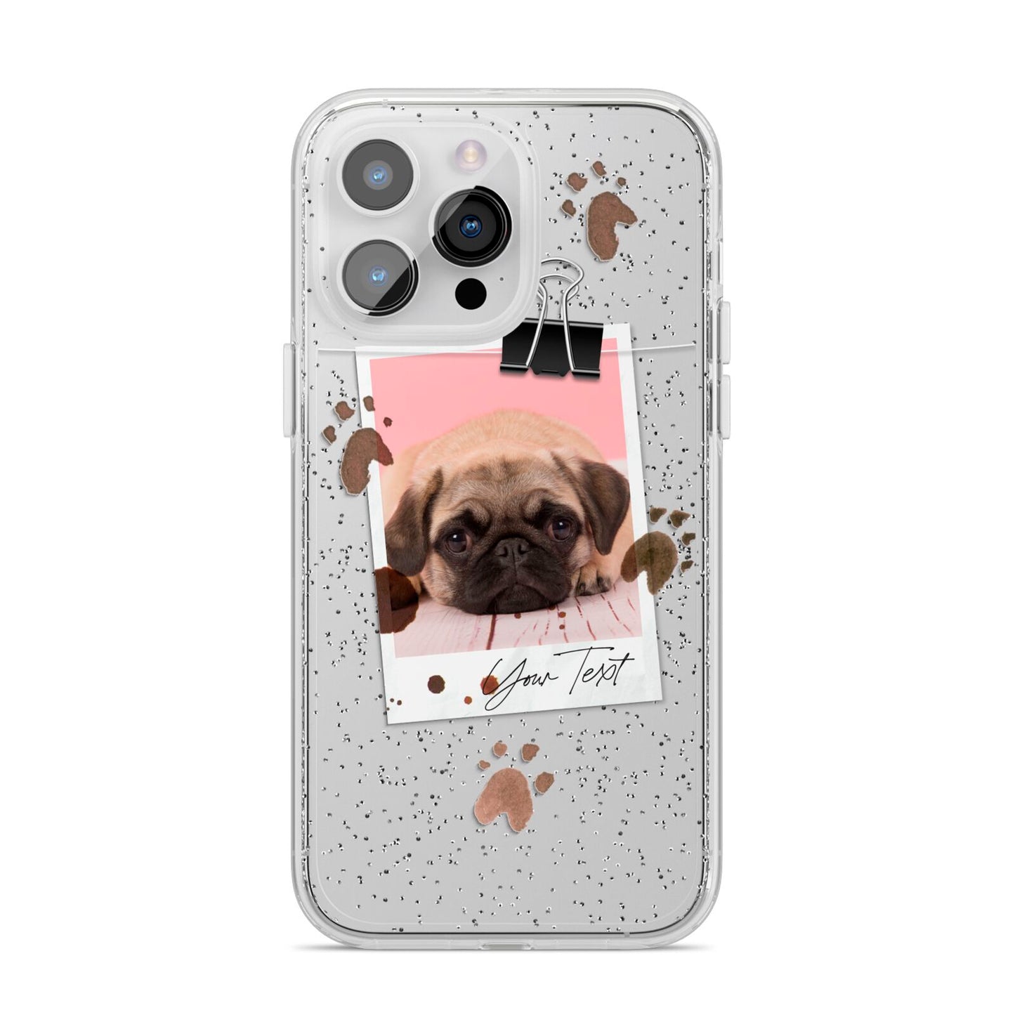 Custom Dog Picture with Name iPhone 14 Pro Max Glitter Tough Case Silver