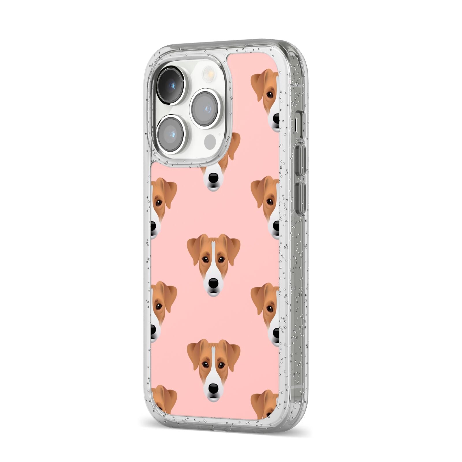 Custom Dog iPhone 14 Pro Glitter Tough Case Silver Angled Image