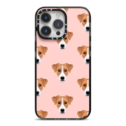 Custom Dog iPhone 14 Pro Max Black Impact Case on Silver phone
