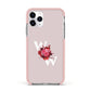 Custom Dual Initial Floral Apple iPhone 11 Pro in Silver with Pink Impact Case