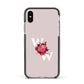 Custom Dual Initial Floral Apple iPhone Xs Impact Case Black Edge on Silver Phone