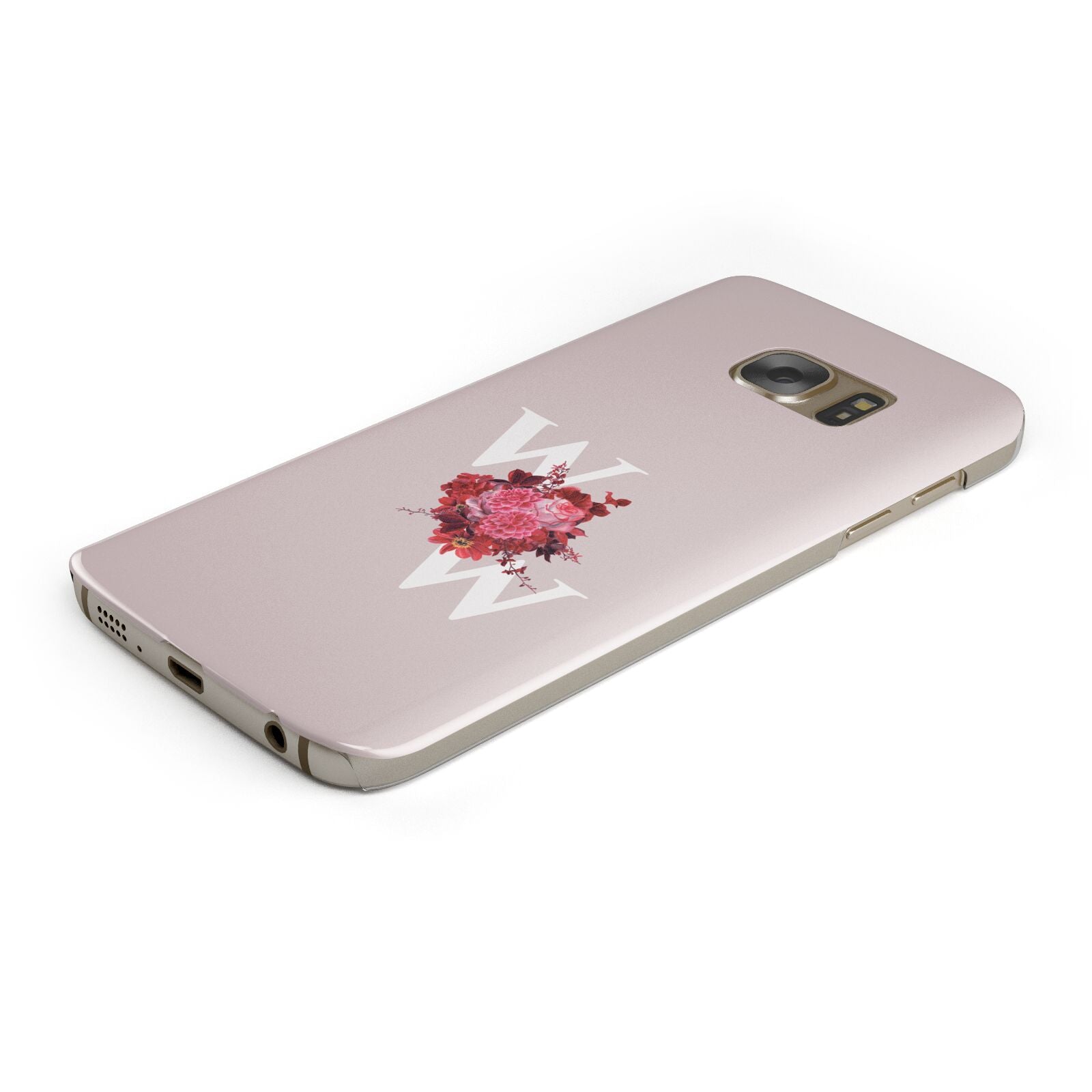 Custom Dual Initial Floral Protective Samsung Galaxy Case Angled Image
