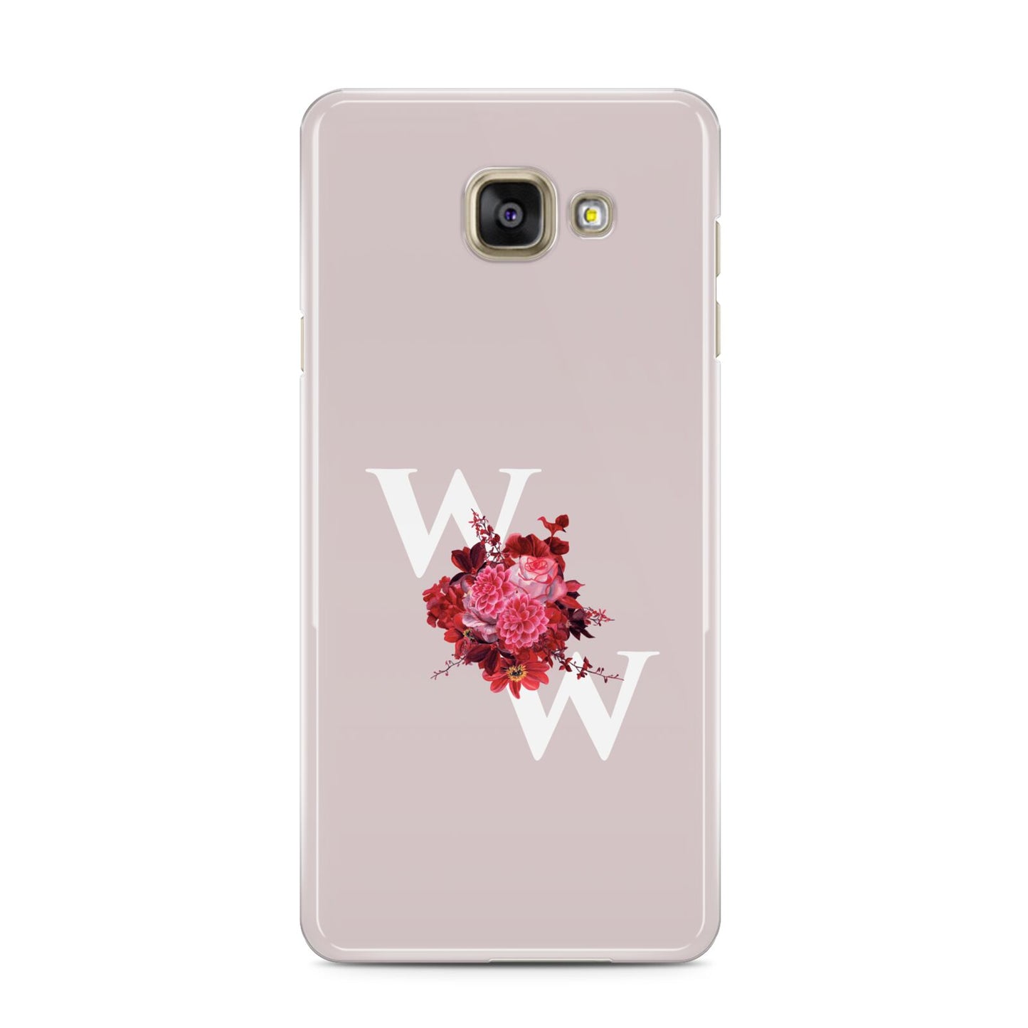 Custom Dual Initial Floral Samsung Galaxy A3 2016 Case on gold phone