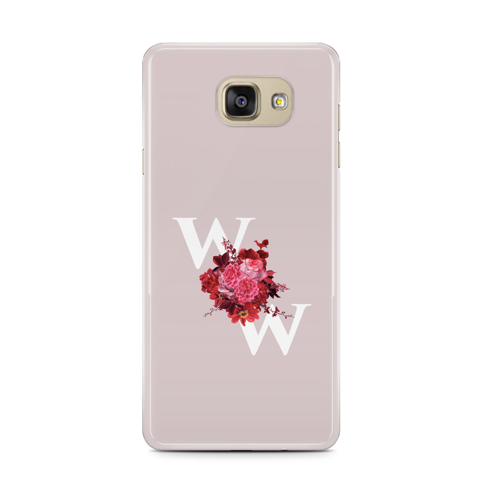 Custom Dual Initial Floral Samsung Galaxy A7 2016 Case on gold phone